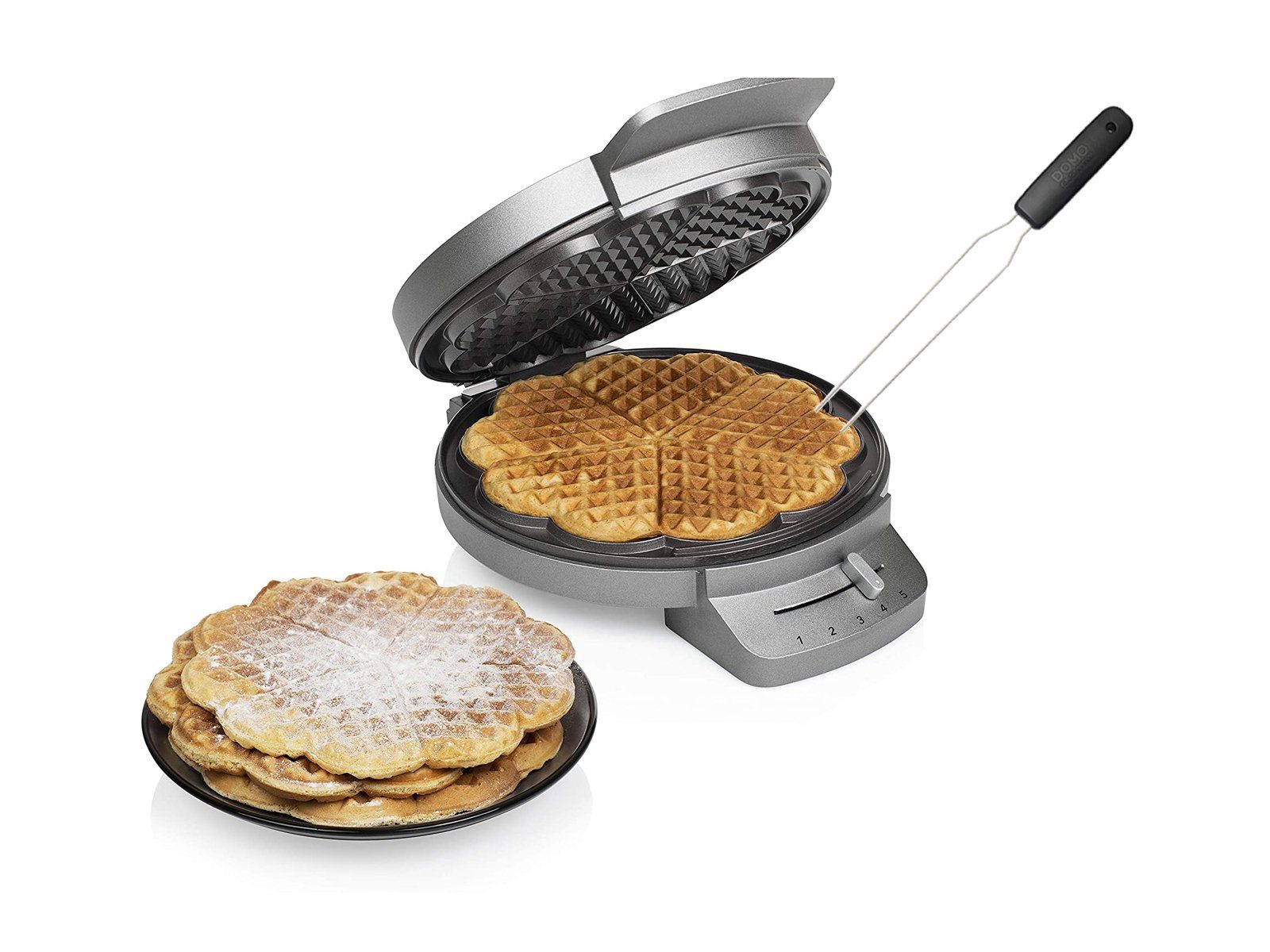 PRINCESS herzförmige Waffeln Waffeleisen, 1200 W, Waffelbäcker Waffel-Gabel 5 Ø20cm Waffelmaker mit