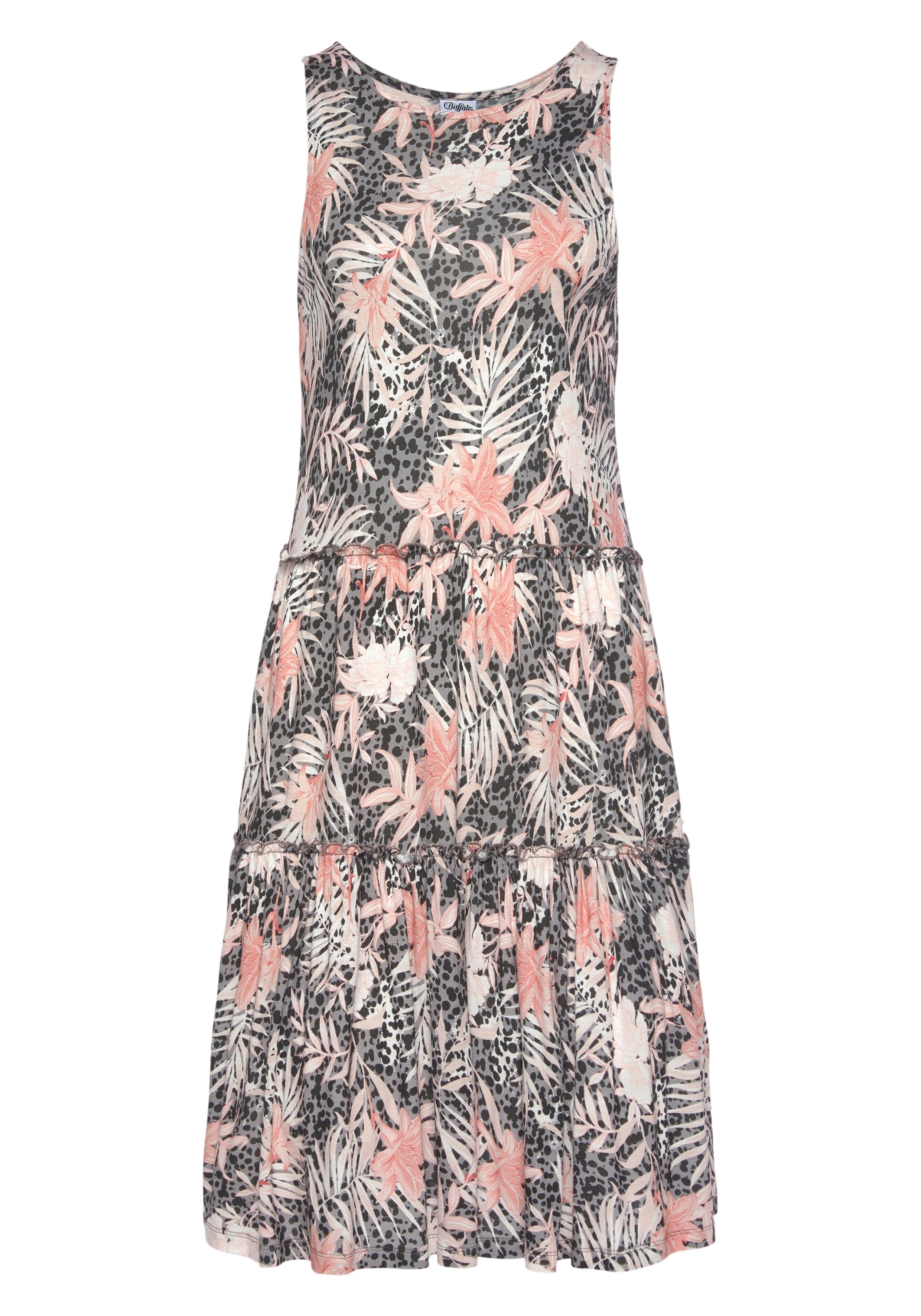 Buffalo Jerseykleid mit Alloverdruck und Volantrock, Minikleid, Sommerkleid günstig online kaufen