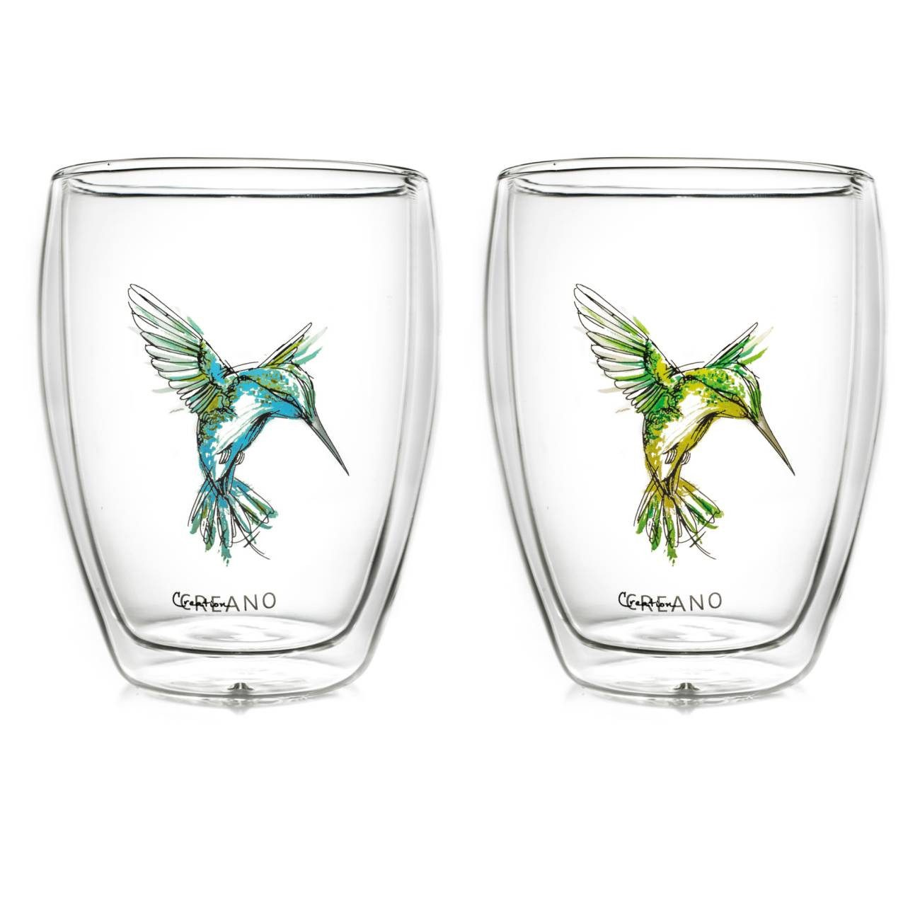 Creano Teeglas 2er-Set Thermo-Glas Hummi in blau/grün, 250ml, Borosilikatglas, 2 Gläser