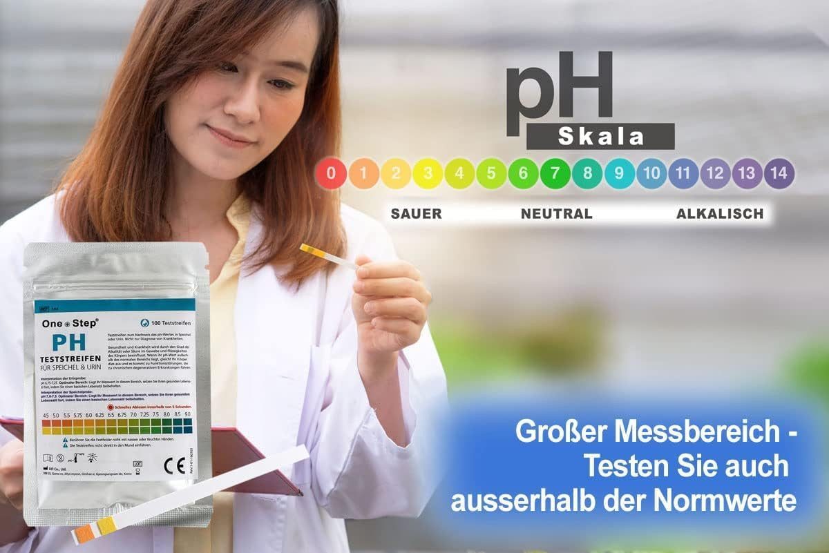 One+Step Intimpflege pH Teststreifen für Urin UND Speichel - zur Ermittlung des ph Werts, 100-tlg.