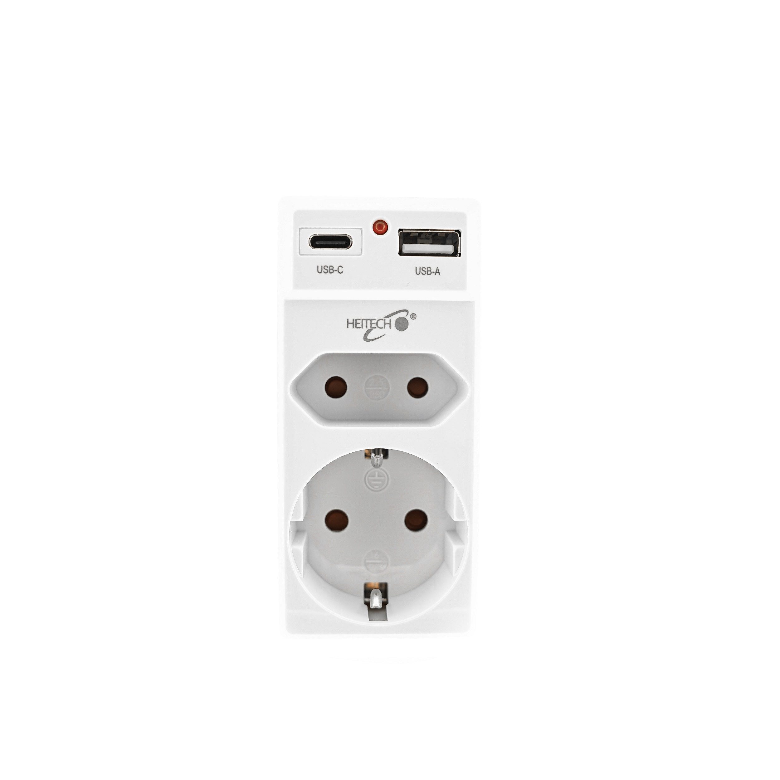 HEITECH 2-fach Steckdosenadapter mit 1 USB und 1 USB Type-C Ladeanschlüssen Mehrfachsteckdose