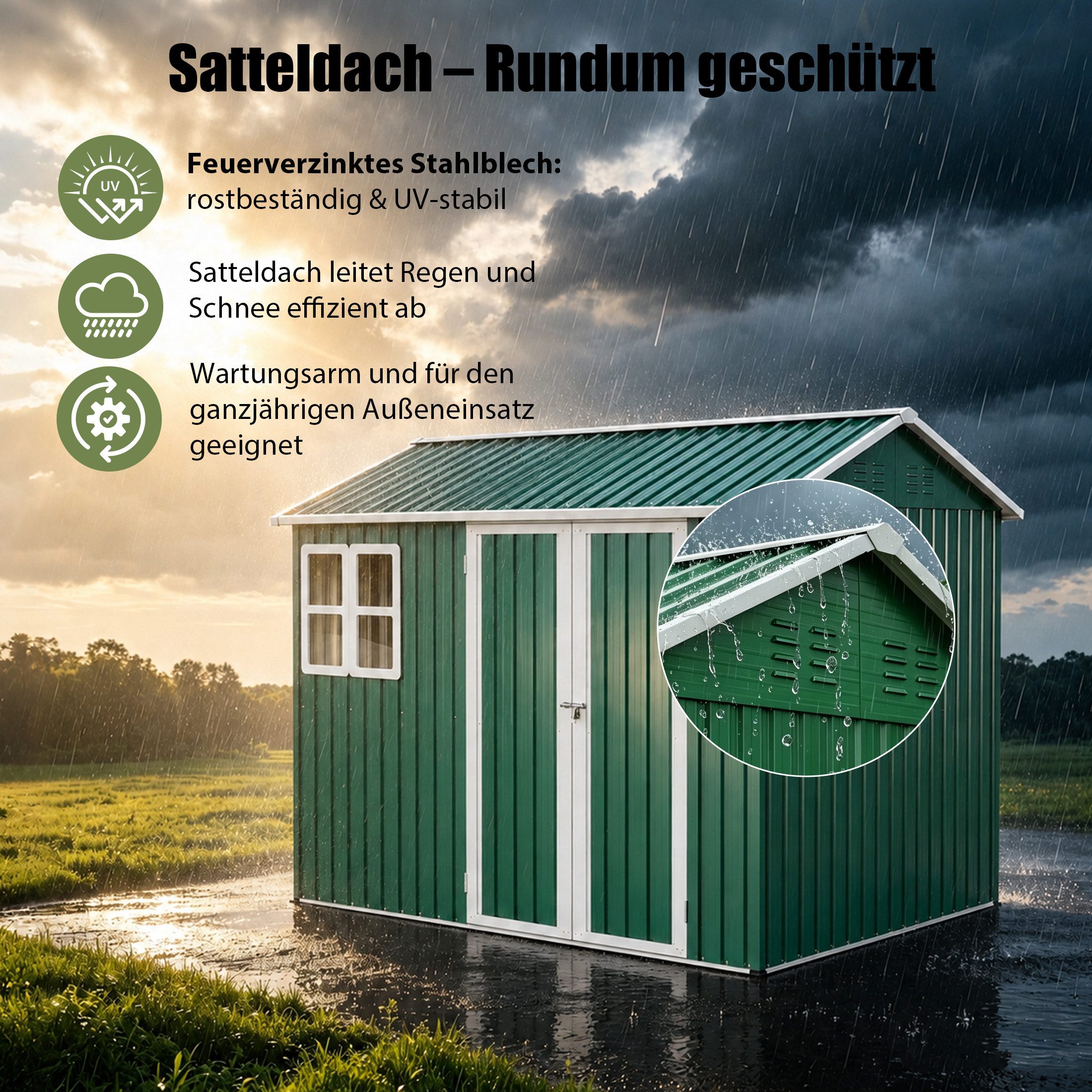 Thanaddo Gartenhaus Gartenhaus aus Metall mit Fenstern, (Metallhütte (8 x 6 Fuß), 251×180×201cm) – Bild 5 von 5