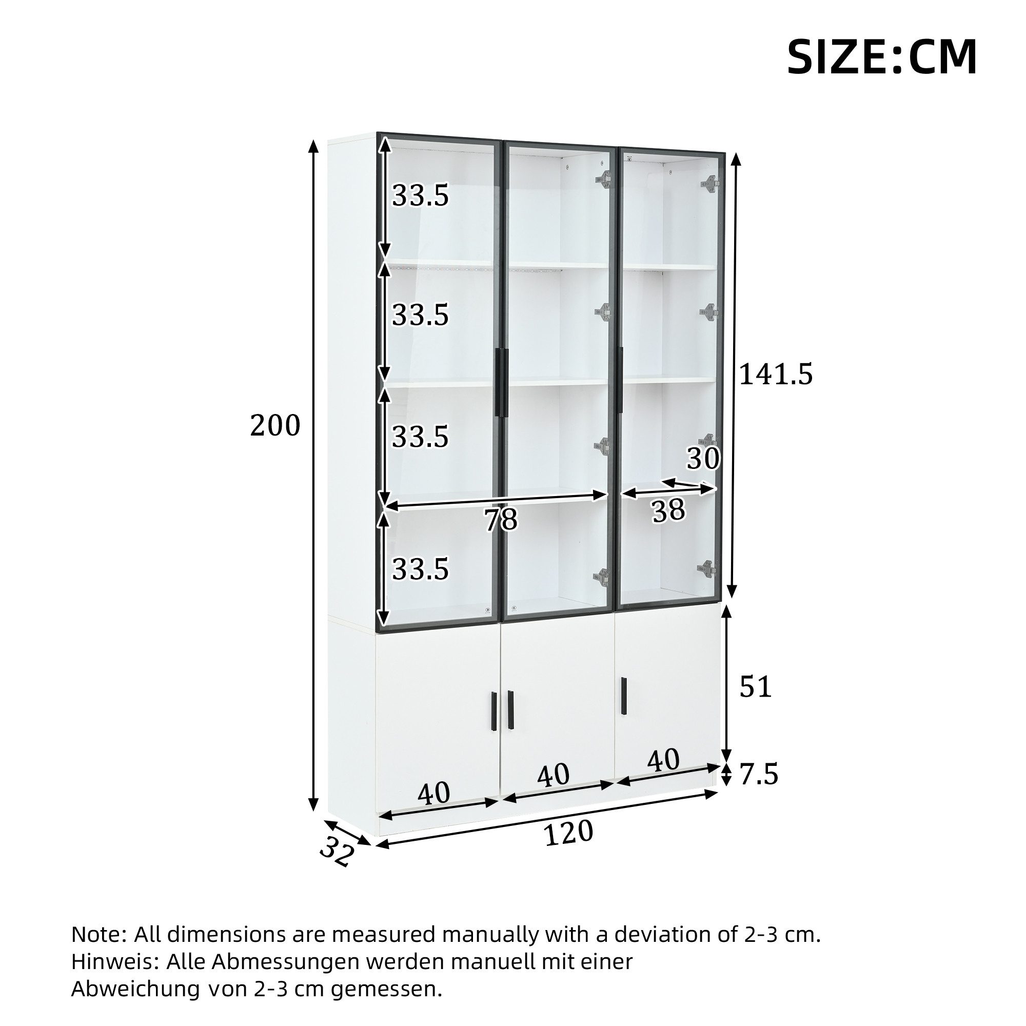 Odikalo Vitrine Vitrinenschrank Glasvitrine mit LED (mit 6 Schranktüren, Hochschrank, Glasvitrine mit LED, Wohnzimmerschrank 120 cm breit, Multifunktionsschrank – Bild 5 von 5