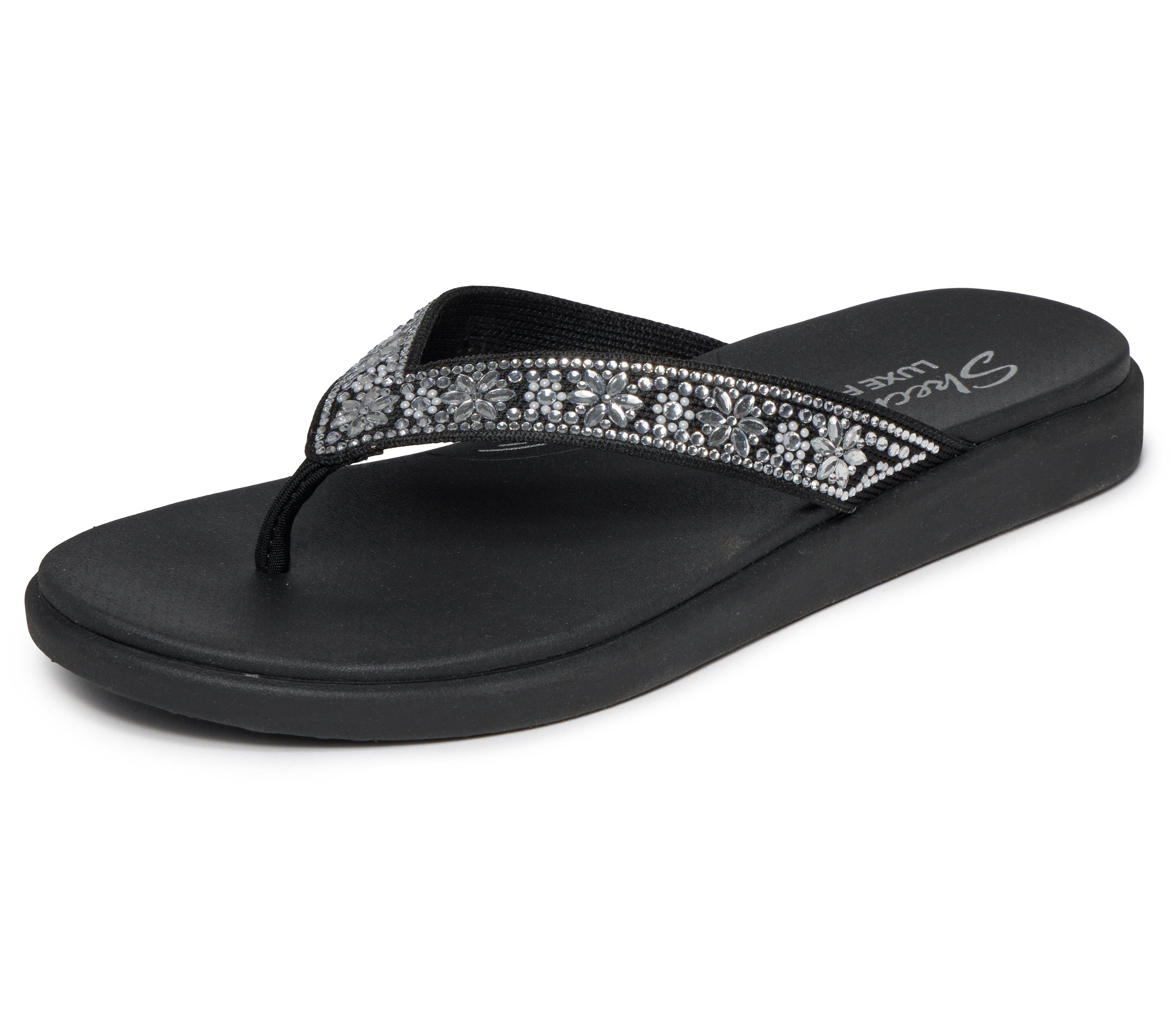 Skechers MEDITATION LUXE Zehentrenner Sommerschuh, Strandschuh, Urlaubsschuh mit Glitzersteine