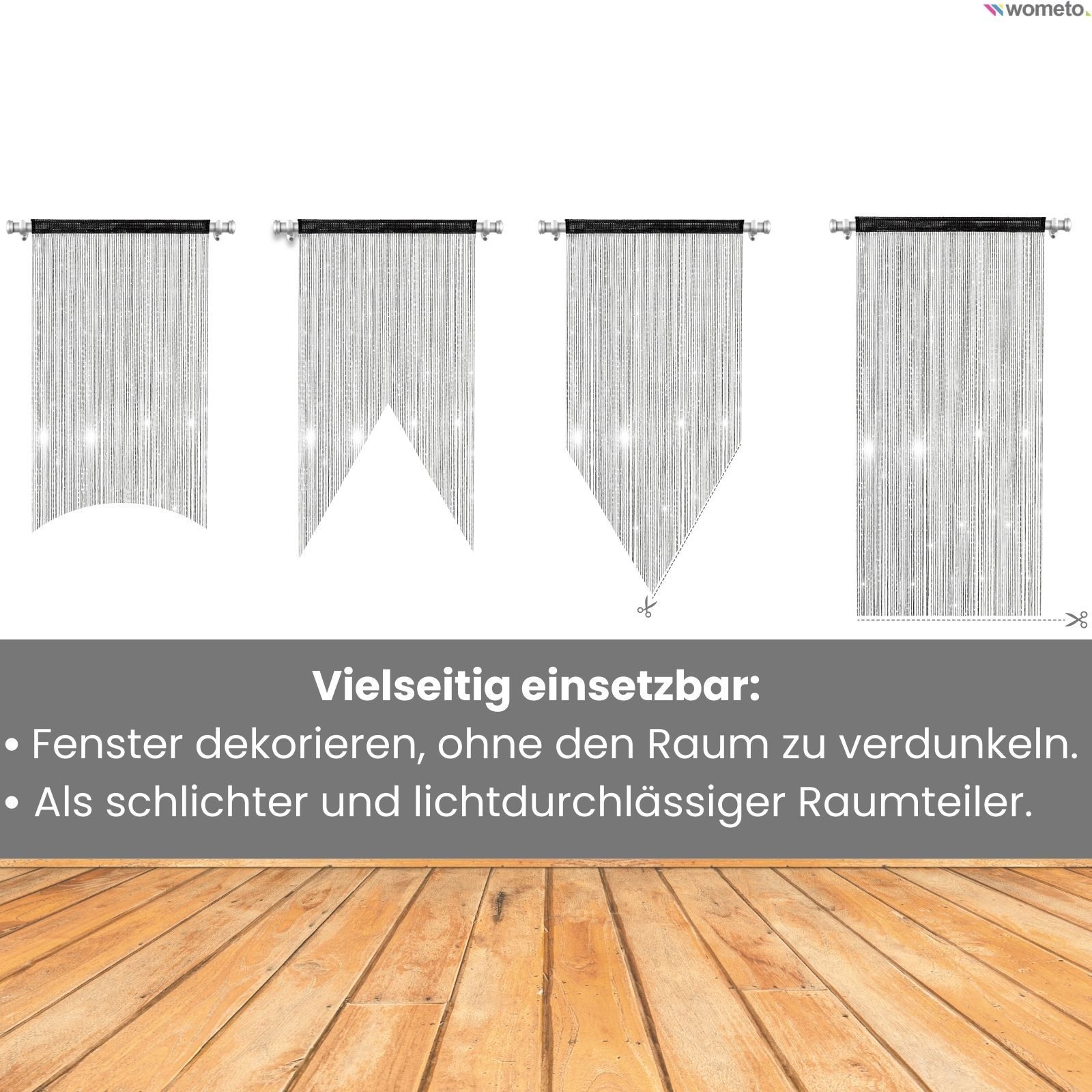 wometo Fadenvorhang Lurex (1 St), Stangendurchzug, halbtransparent, 100% Polyester, OEKO-TEX®, Fadengardine mit GLITZER-Effekt, kürzbar