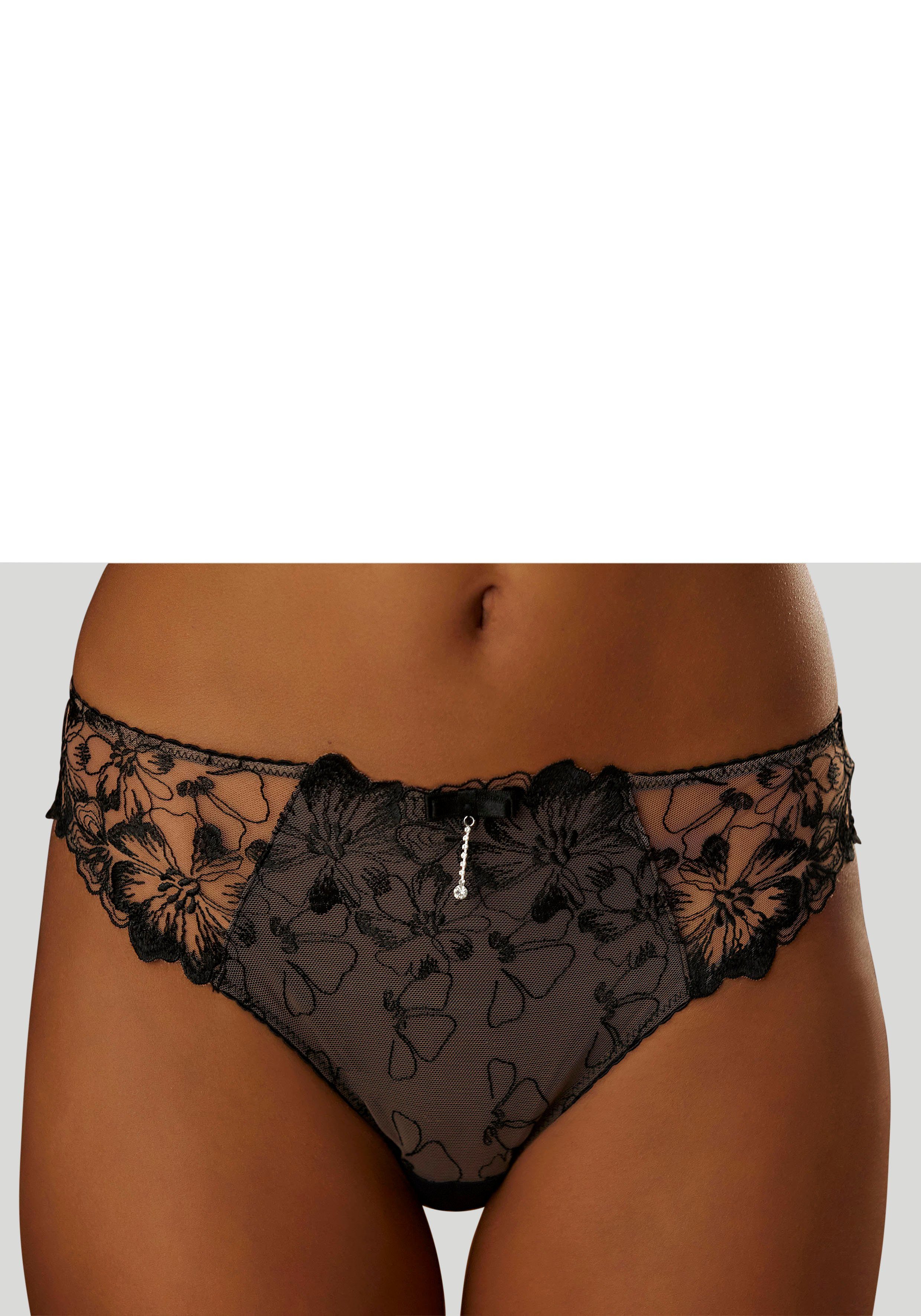 JETTE Tanga in einzigartigem Blumen-Design schwarz-caramel