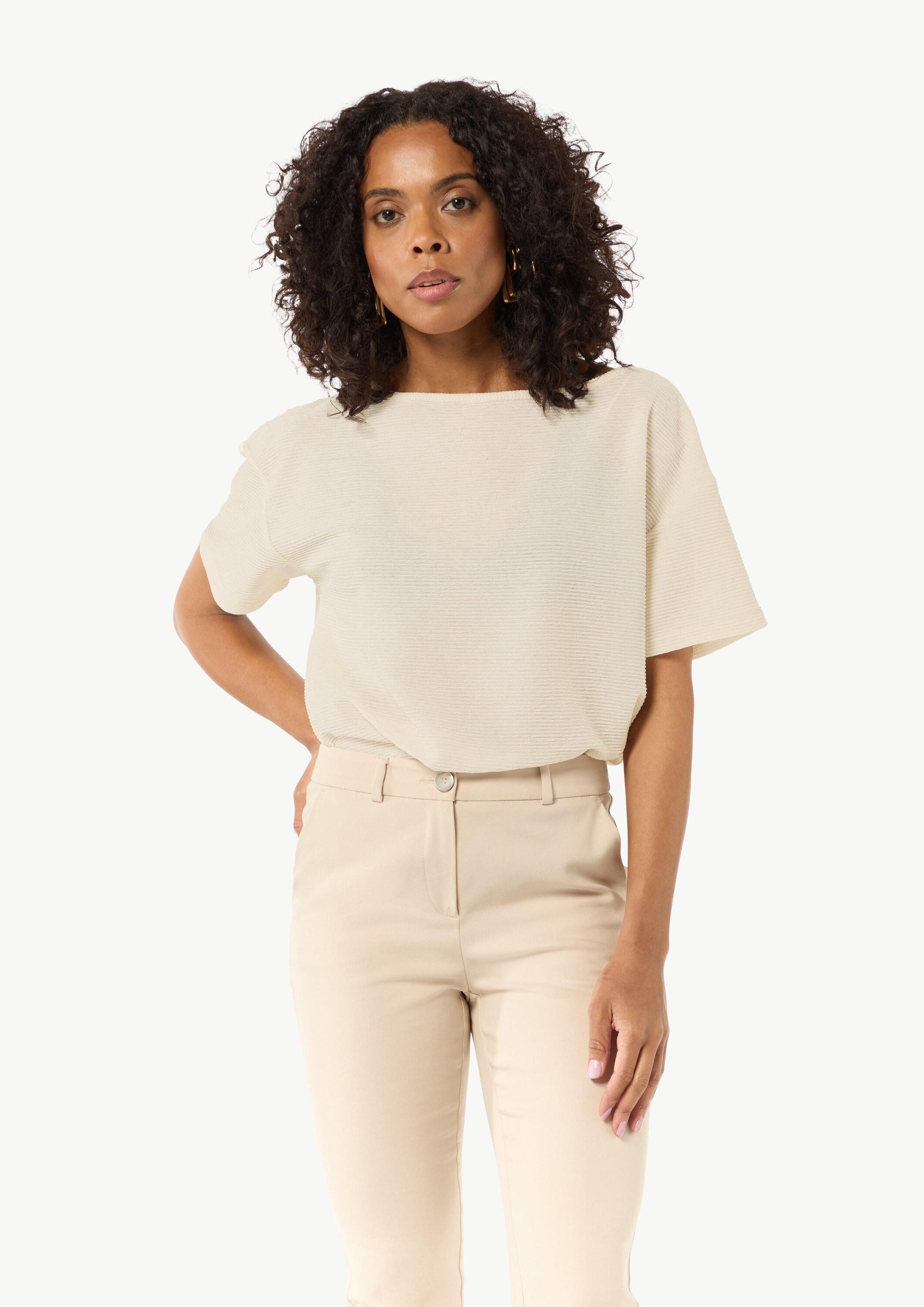 comma Kurzarmshirt T-Shirt Boxy-Shirt aus Feinstrick mit U-Boot-Ausschnitt