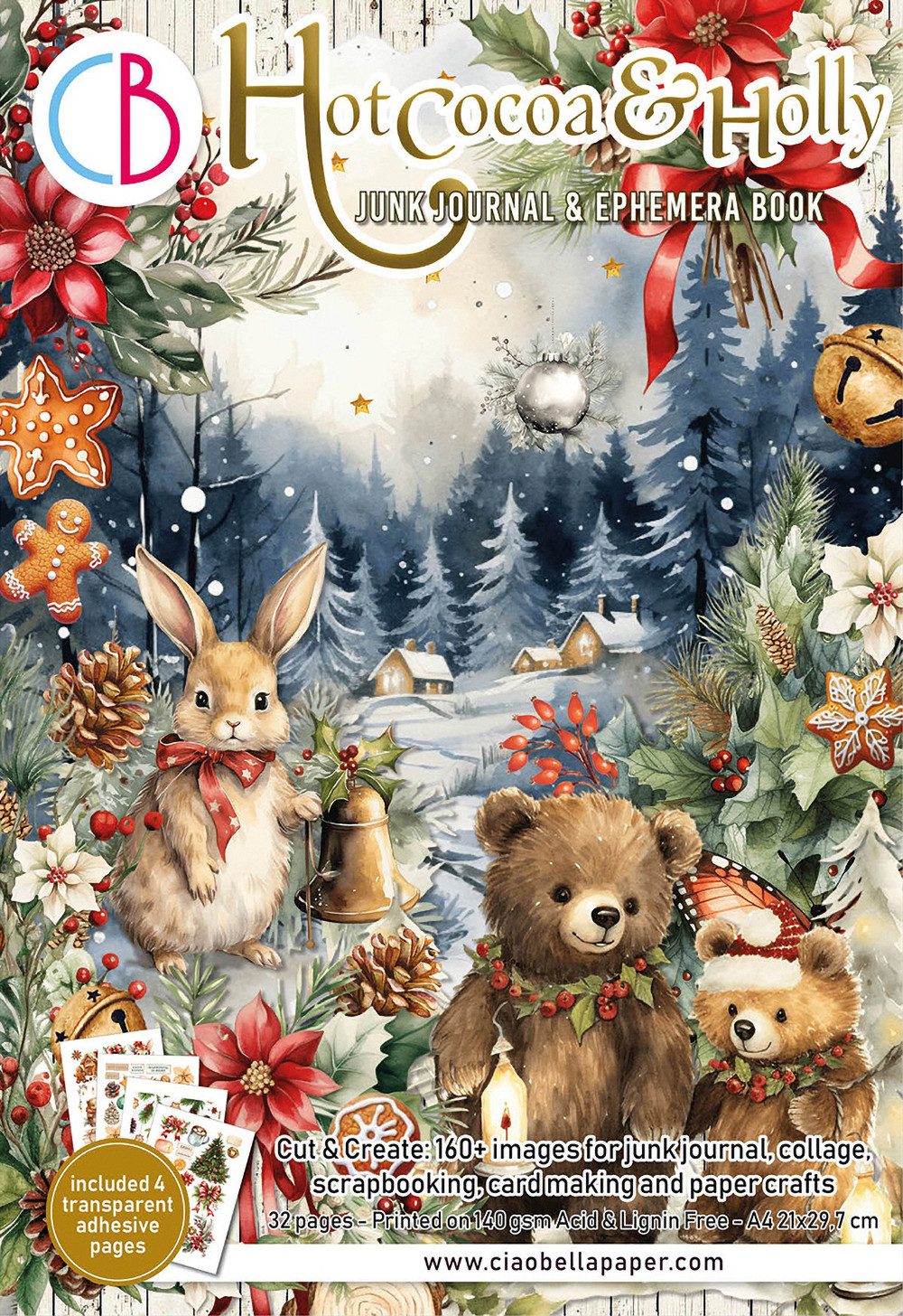 Ciao Bella Motivpapier Hot Cocoa & Holly, 32 Blatt