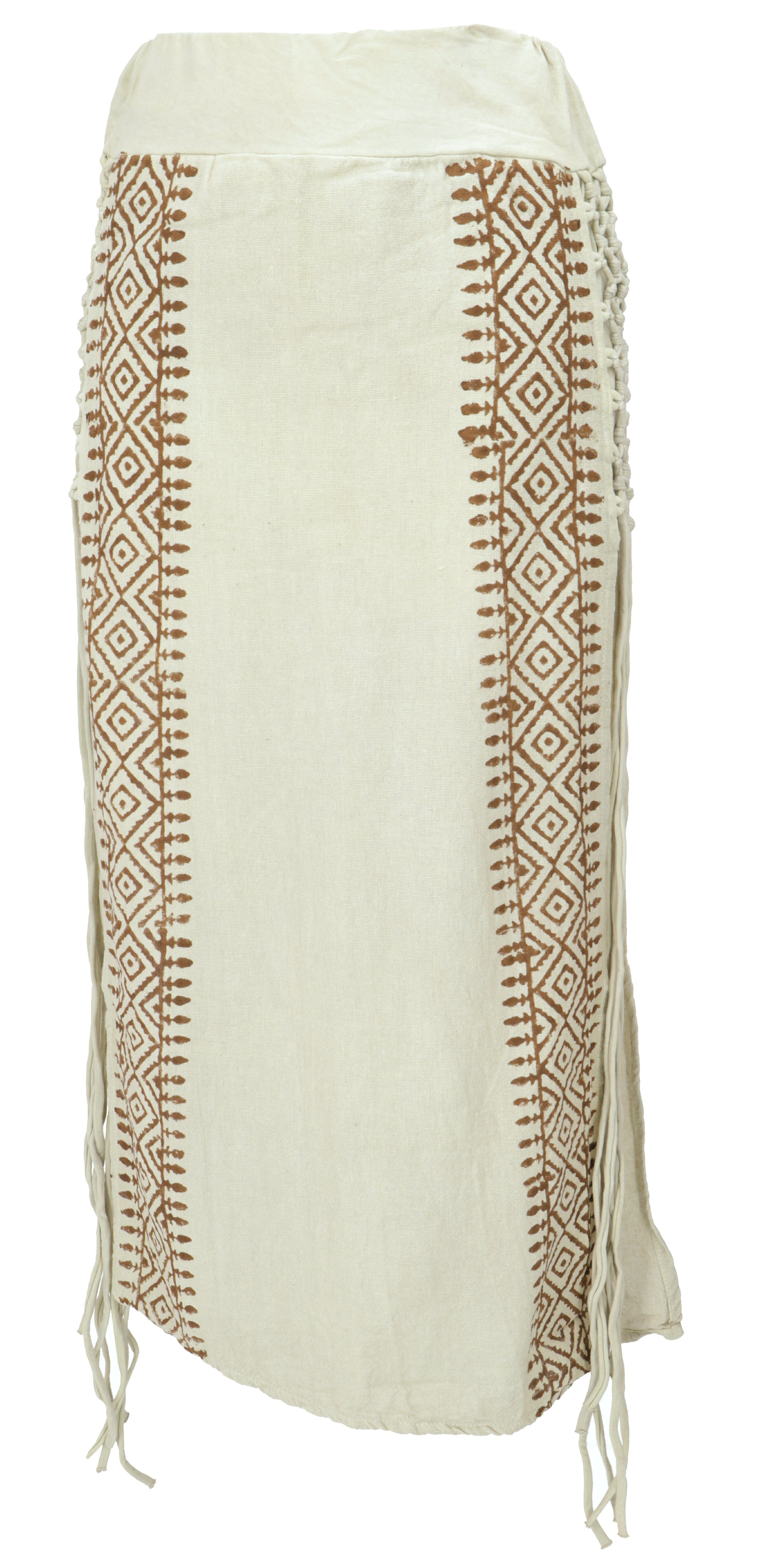Guru-Shop Minirock Langer Boho Fransenrock, Sommerrock, Lagenrock.. alternative Bekleidung