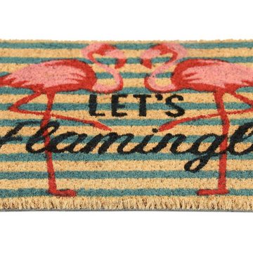 Fußmatte Kokos Fußmatte mit Flamingos, relaxdays, Höhe: 15 mm