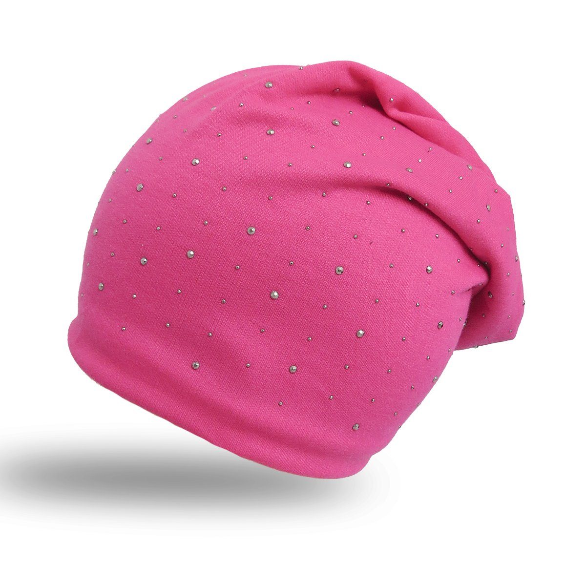 Sonia Originelli Beanie Fleece Beanie "Nieten" Steinchen Glitter Übergangsmütze gefüttert Jersey-Strick, Metallnieten, Onesize pink