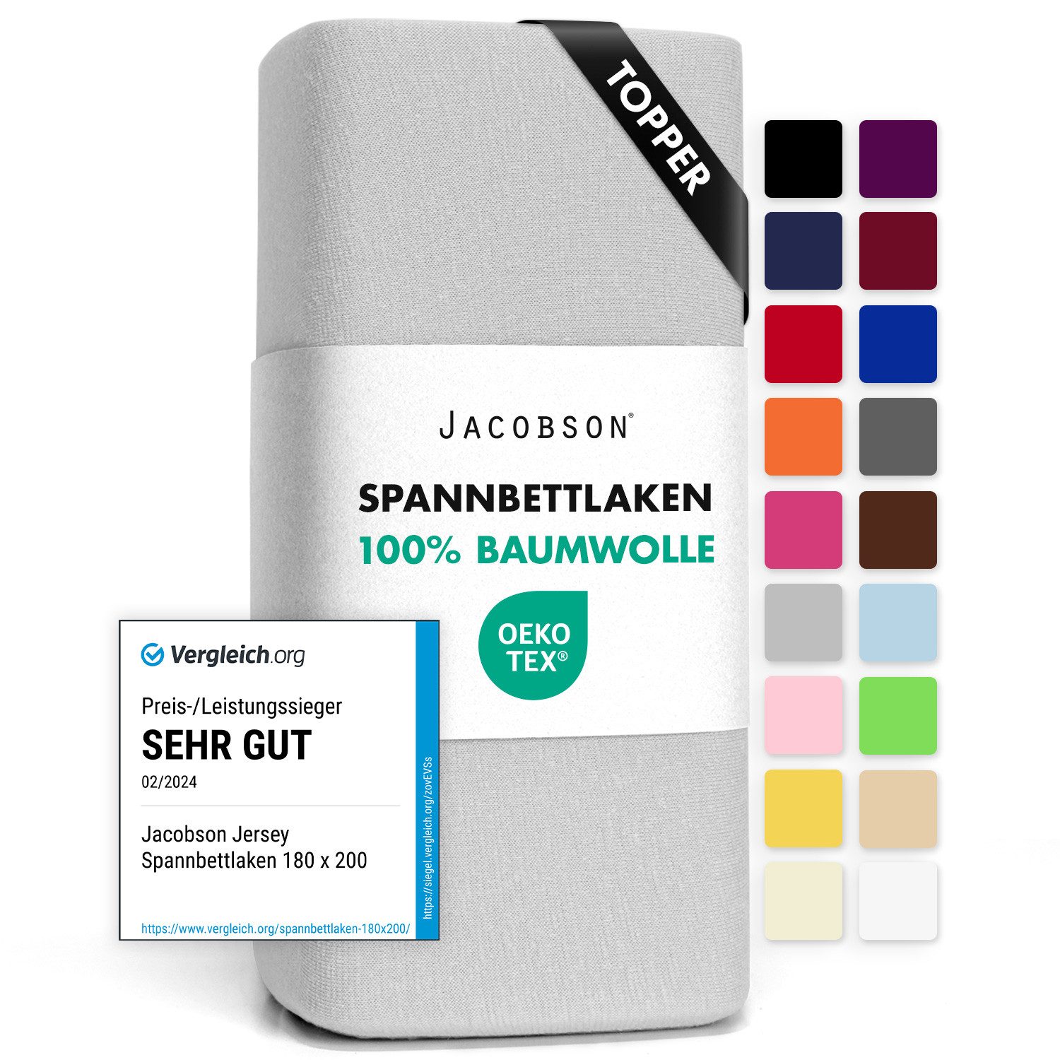 Jacobson Spannbettlaken TOPPER aus 100% Baumwolle, Jersey Bettlaken 160 g/m günstig online kaufen
