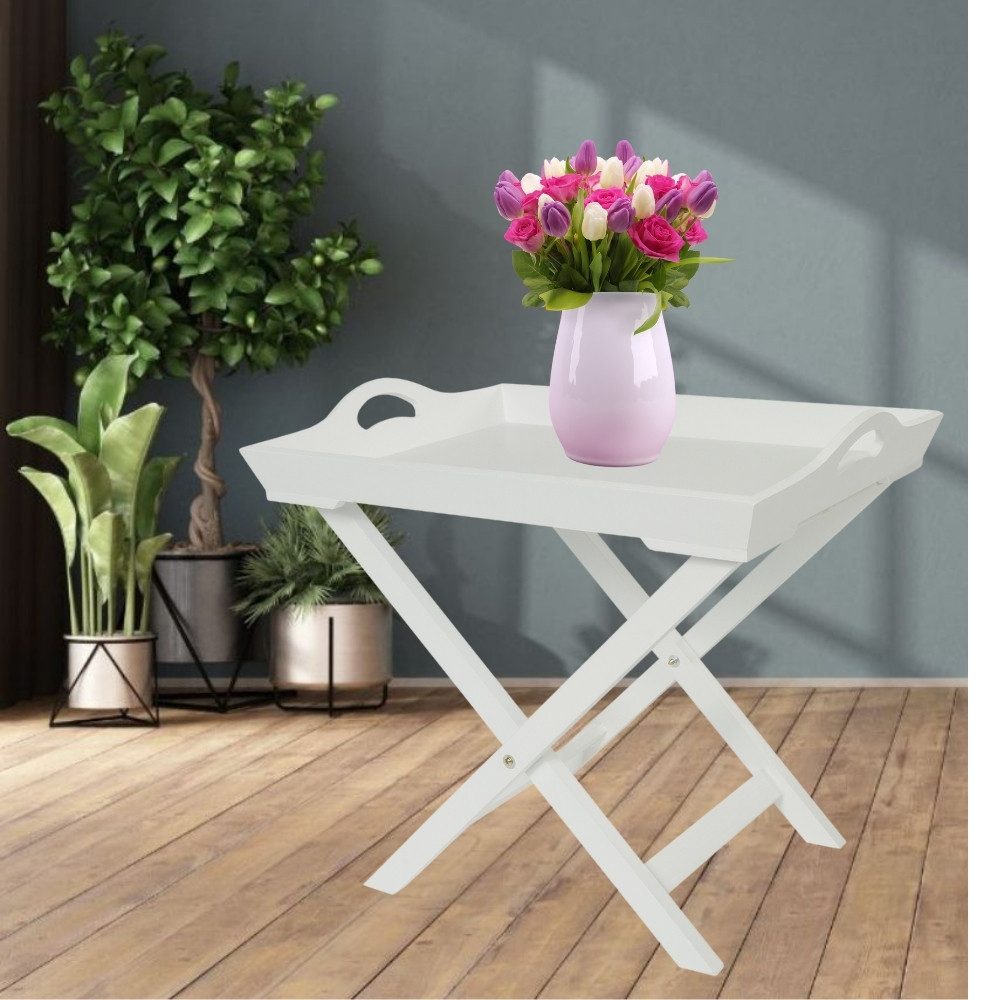 LebensWohnArt Beistelltisch Tabletttisch GIGI weiss 57cm Landhaus günstig online kaufen