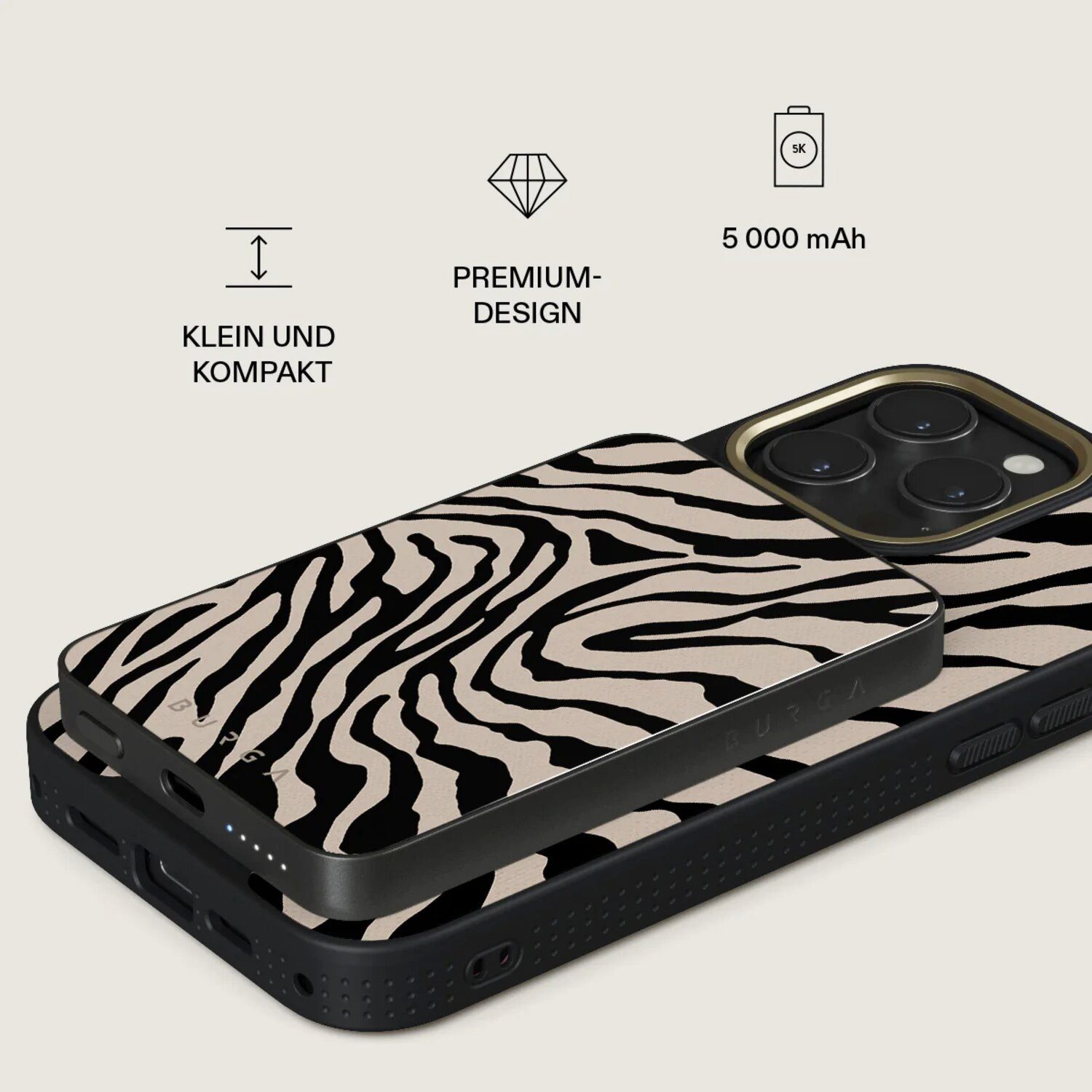 BURGA BURGA Imperial Zebra Magnetic PowerBank 5.000 m/Ah gunmetal Powerbank 5000 mAh