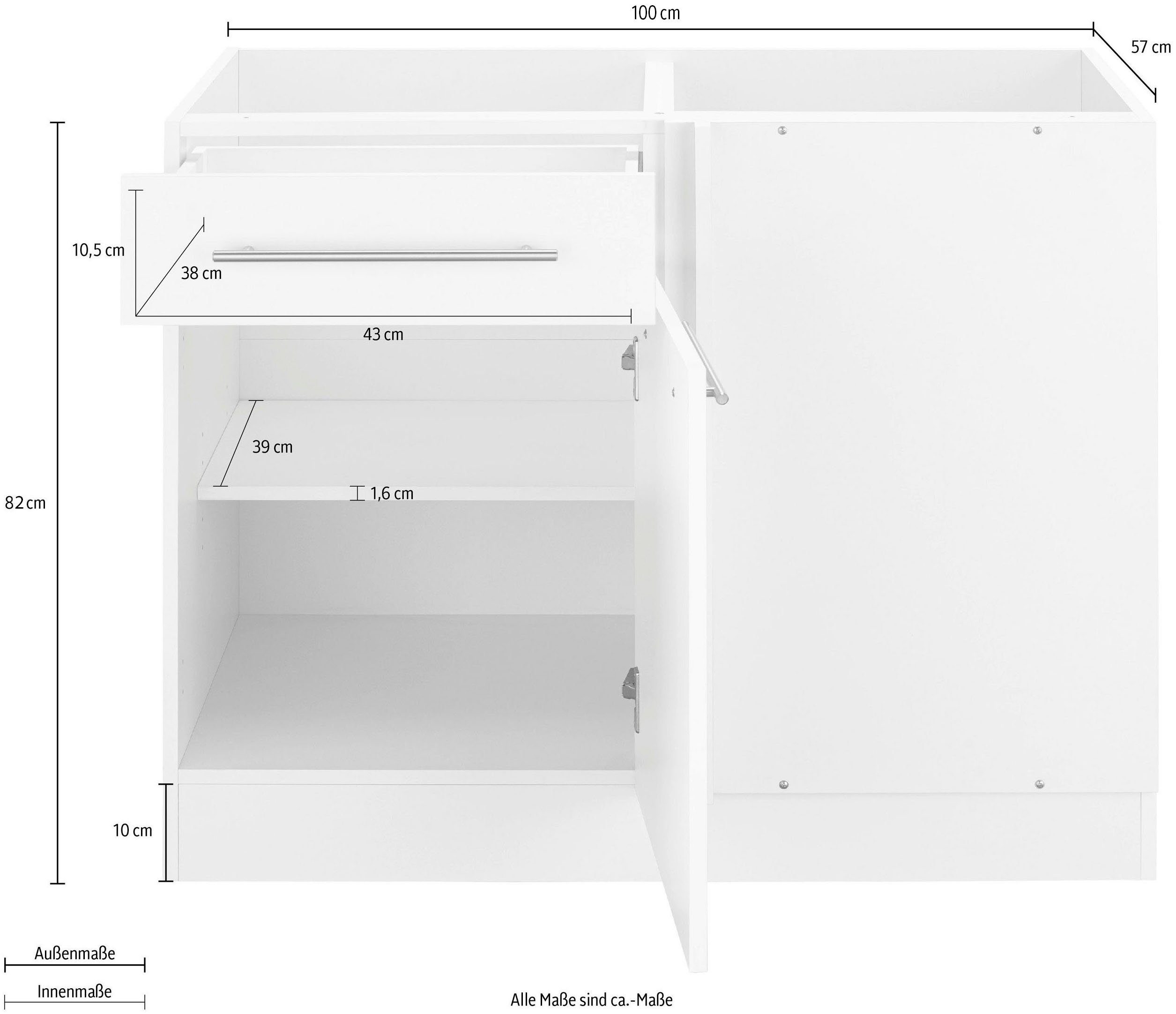 Unna breit, cm Weiß 110 Planungsmaß wiho weiß/weiß Küchen ohne | cm, Arbeitsplatte Eckunterschrank 100