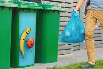 MuchoWow Wandsticker Smiley - Obst - Blau (1 St), Mülleimer-aufkleber, Mülltonne, Sticker, Container, Abfalbehälter