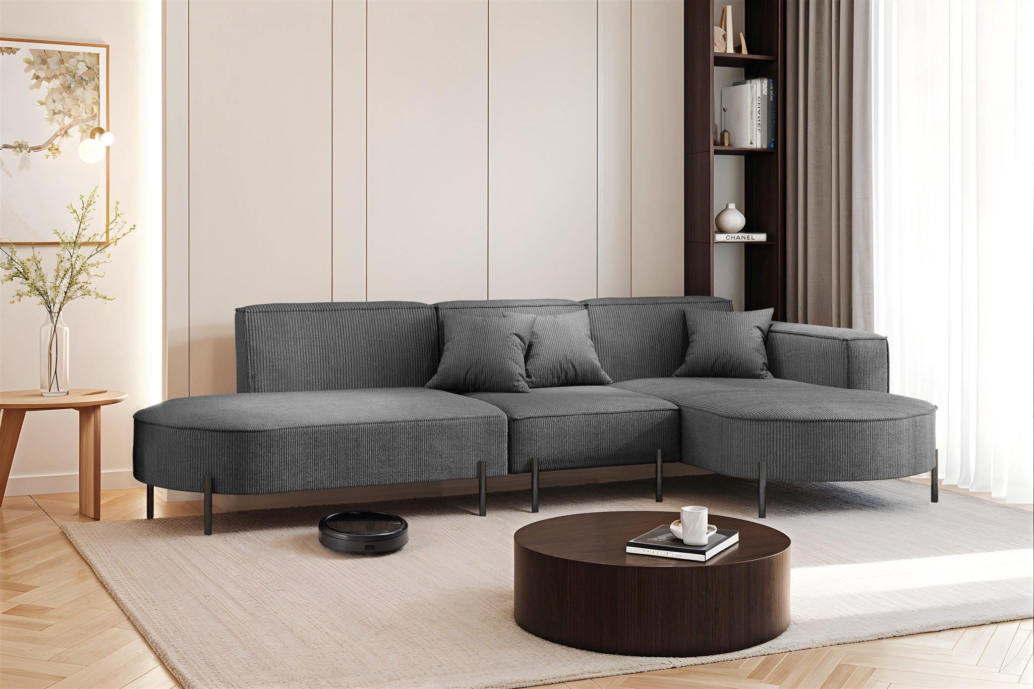 Fun Möbel Ecksofa Sofa VALENCIA mit Ottomane in Stoff Scala, Ottomane Links oder Rechts, für Saugroboter geeignet