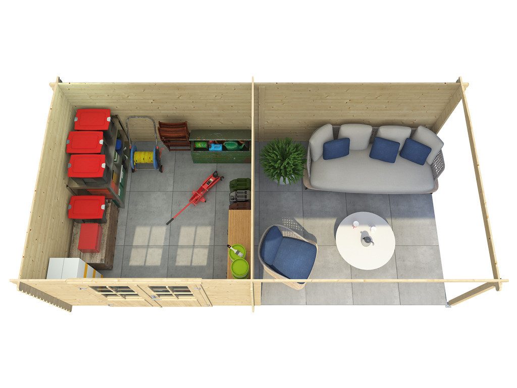 LASITA MAJA Gartenhaus Lasita Blockbohlenhaus Orlando 28 mm natur m. Anbau, BxT: 595x309 cm, Anbaudach, 28 mm Wandstärke, Einzeltür mit Echtglas-Einsätzen