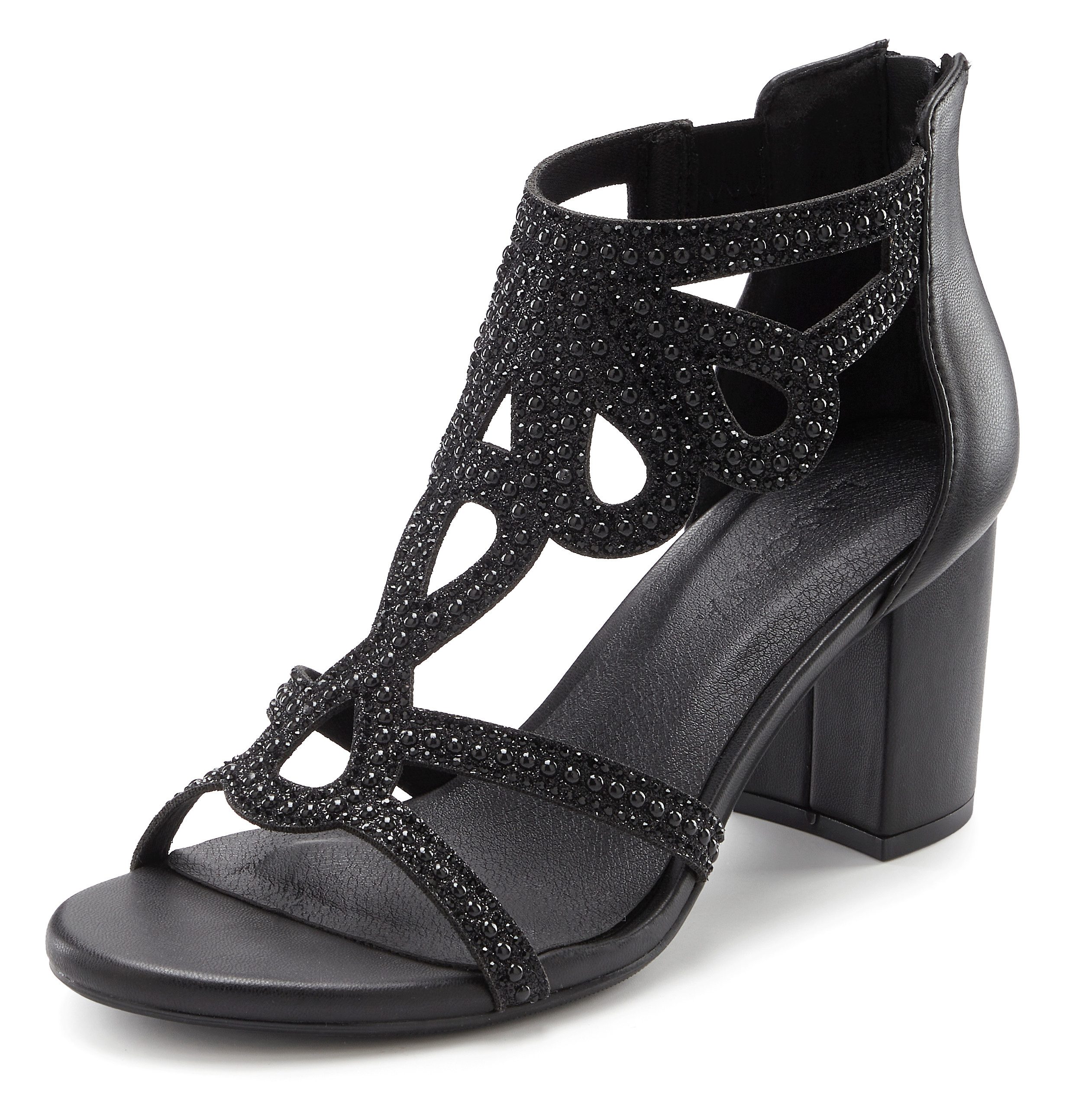 LASCANA Sandale, Sommerschuh, offener Schuh, Sandalette NEU mit Blockabsatz und Glitzersteinchen VEGAN