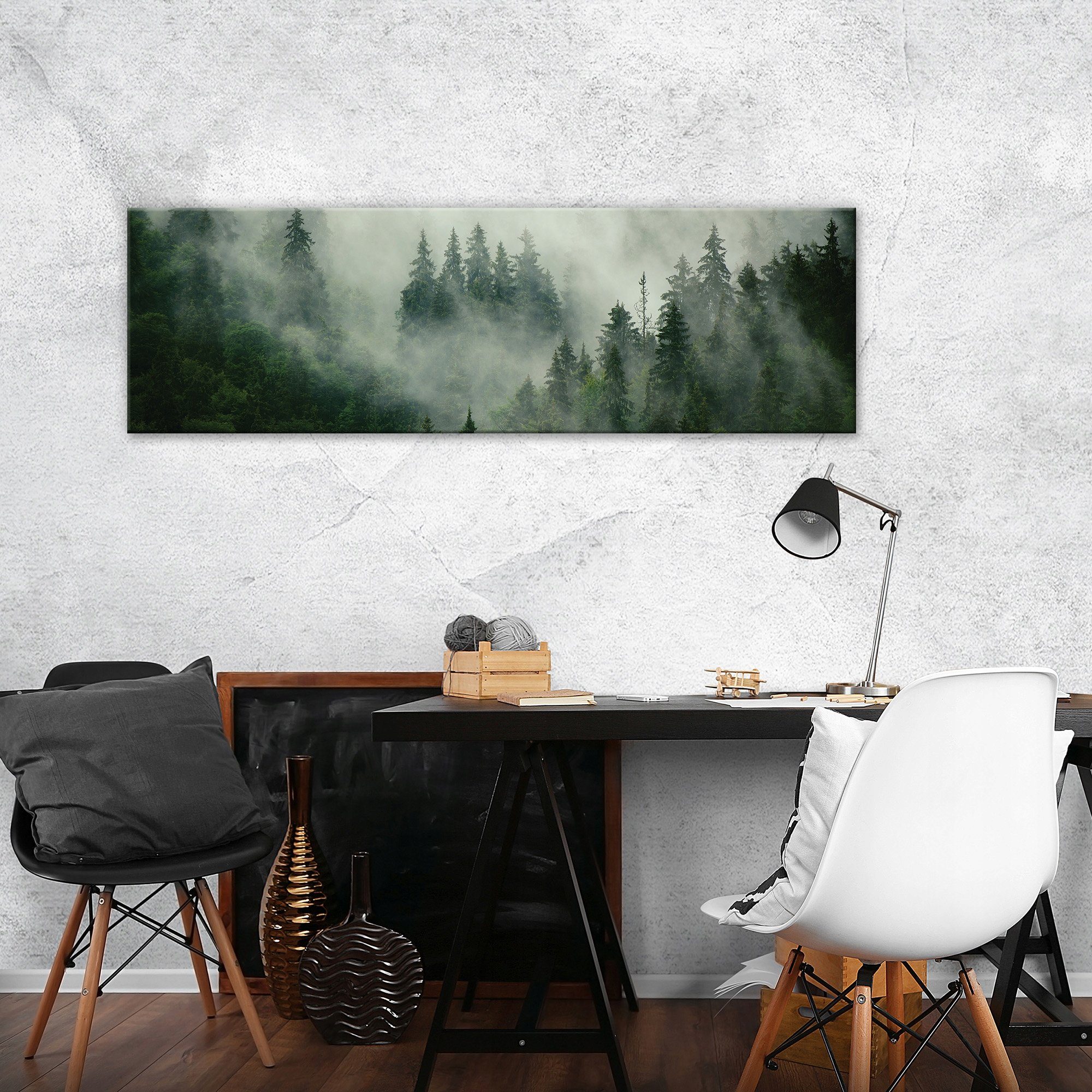 Wallarena Leinwandbild Wald Foto Natur Bäume Wohnzimmer 145×45 cm, Wald, 145x45x3cm