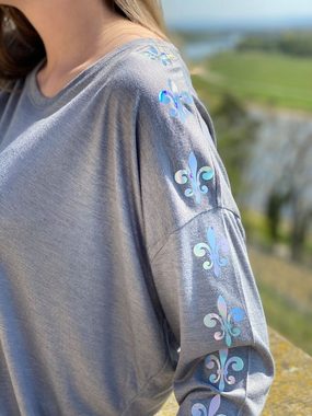 KR-Industries Sweatshirt Longshirt Pearl mit Rundhalsausschnitt, unifarben mit Applikationen