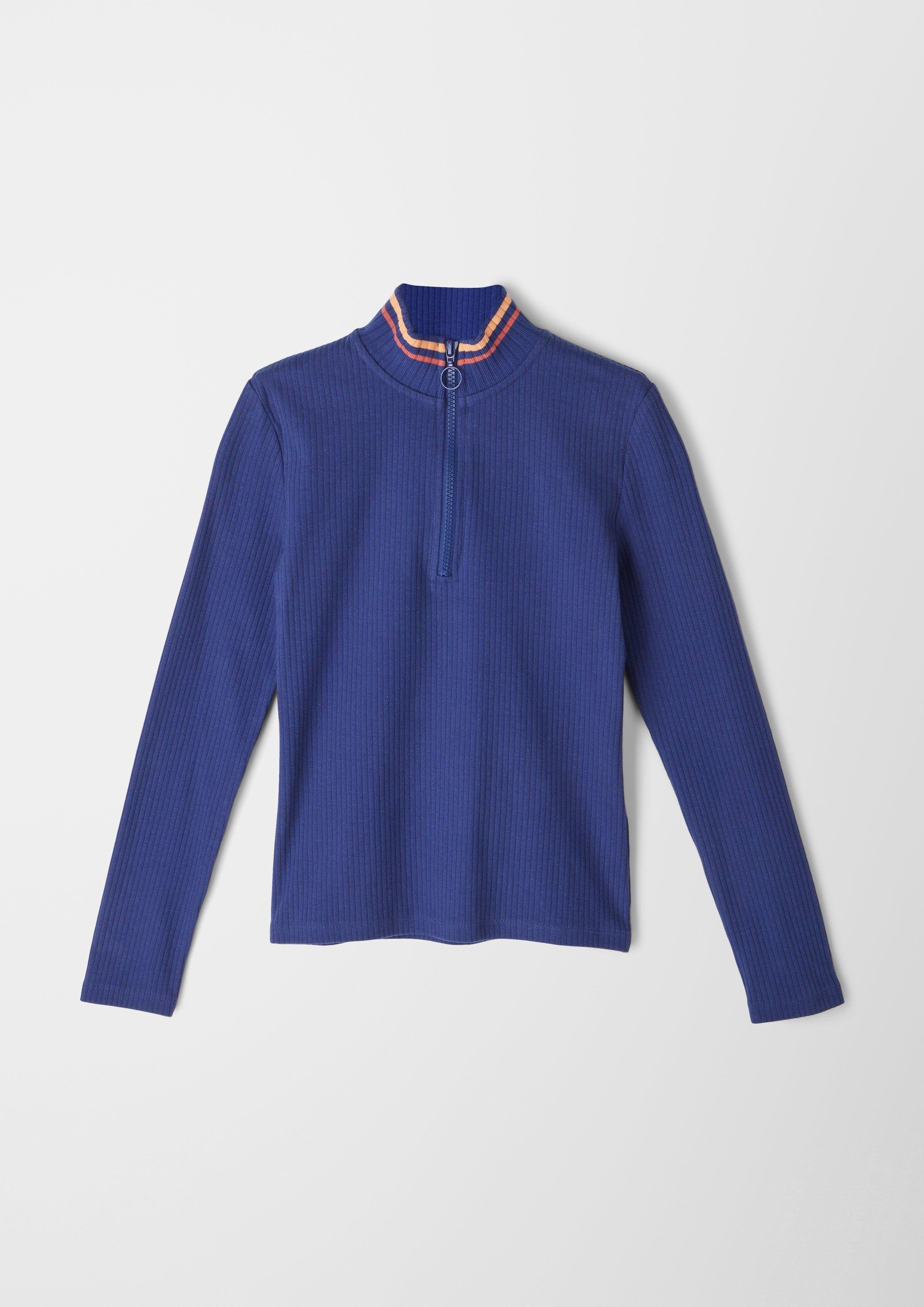 s.Oliver Langarmshirt Shirt im Kontrast-Details Rippstrick ozeanblau