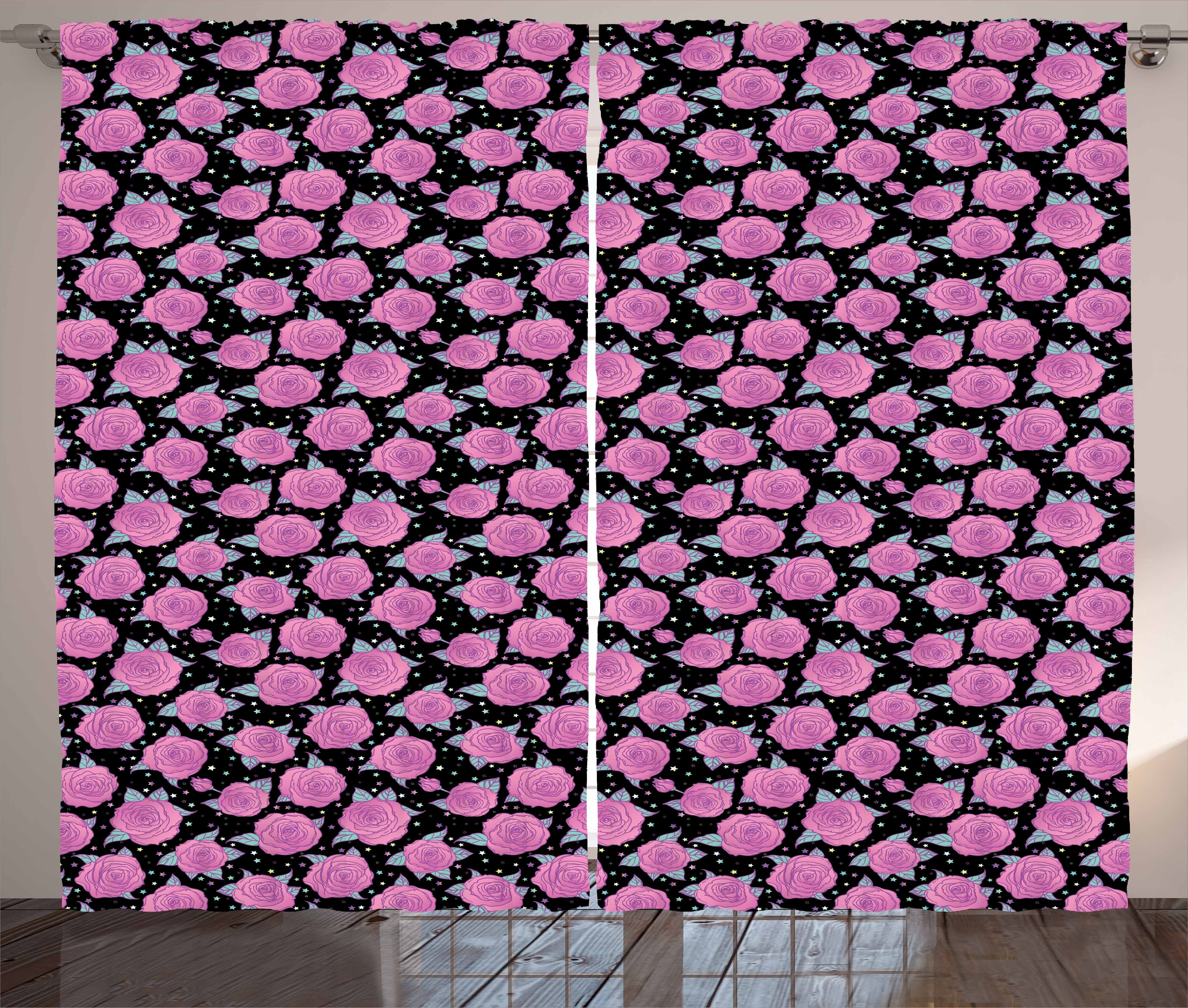 Gardine Schlafzimmer Kräuselband Vorhang mit Schlaufen und Haken, Abakuhaus, Rose Blühender Blumen-Muster-Stern