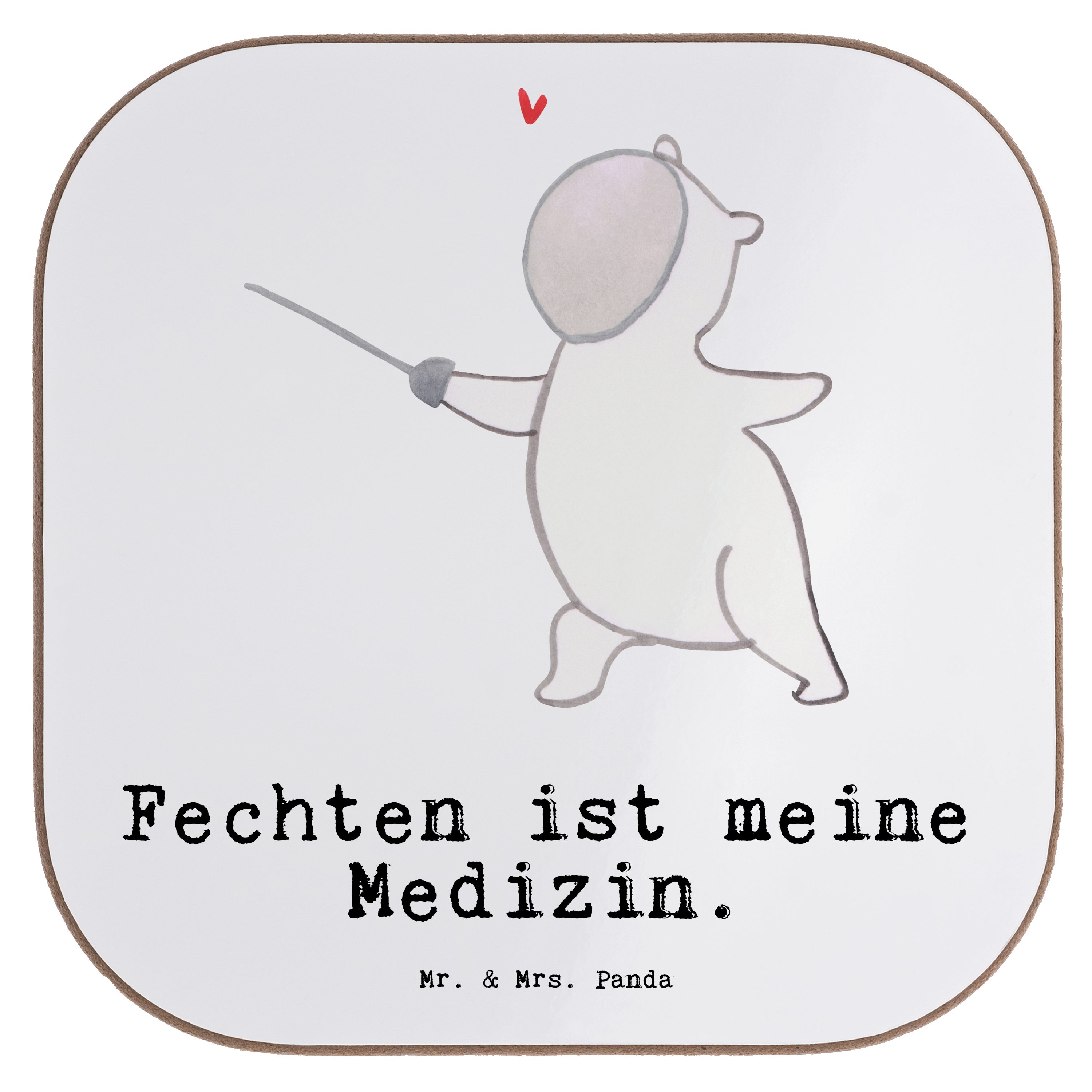 Mr. & Mrs. Panda Getränkeuntersetzer Panda Fechten Medizin - Weiß - Geschenk, Glasuntersetzer, Bierdeckel, 1-tlg.