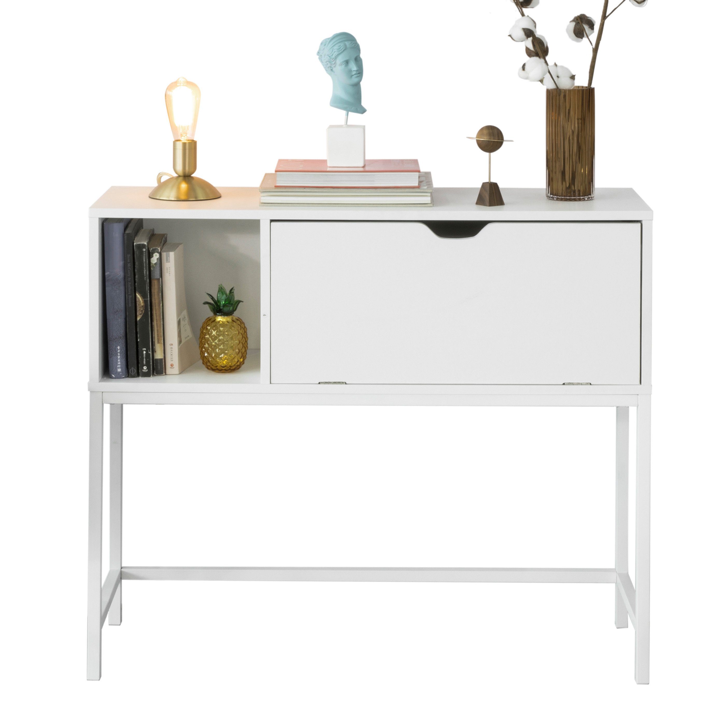 SoBuy Flurtisch Beistelltisch FSB21, und Sideboard Fach Konsolentisch 1 mit Klappe