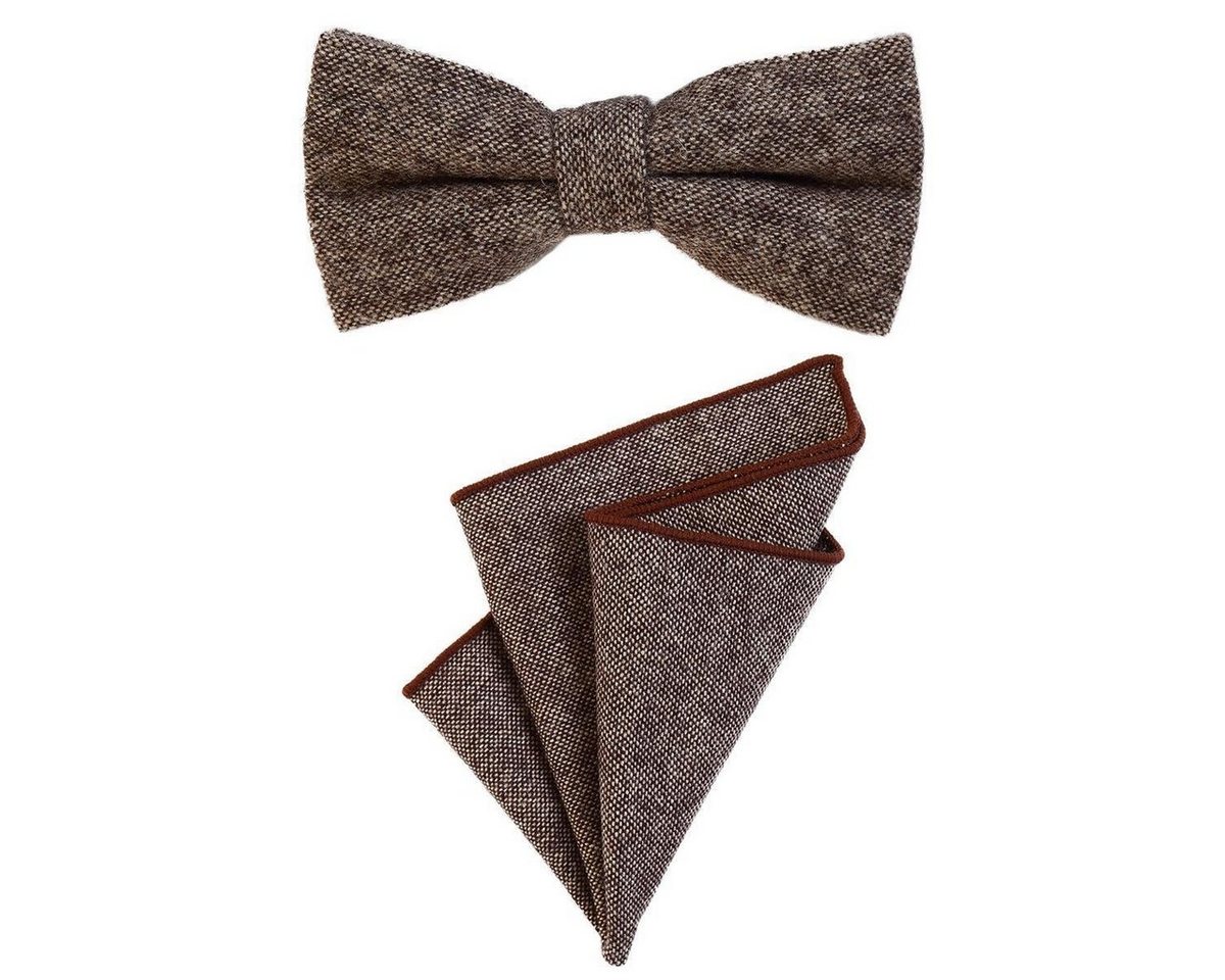 DonDon Fliege DonDon Herren Fliege und Einstecktuch aus Baumwolle (Packung, 2-St., 1x Herrenfliege und 1x Einstecktuch) bereits gebunden, Tweed-Look, 2er Set