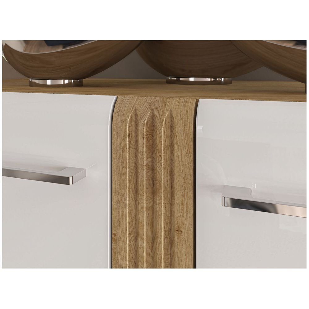 Lomadox Wohnwand AKRON-131, (4-St), Anbauwand inkl. Vitrinenschrank, Lowboard, Wandboard und Highboard