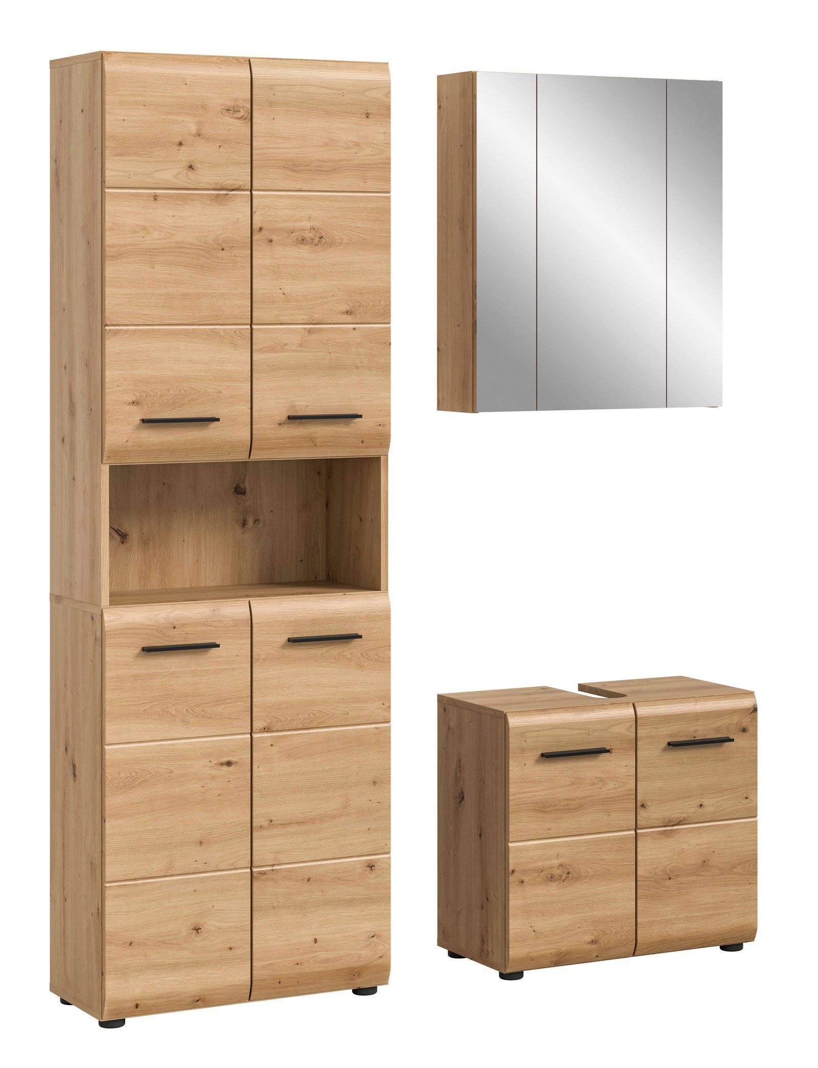 Aileenstore Badmöbel-Set ARCTIC, (4-St), 135 cm Breite, Holz, 3-teilig