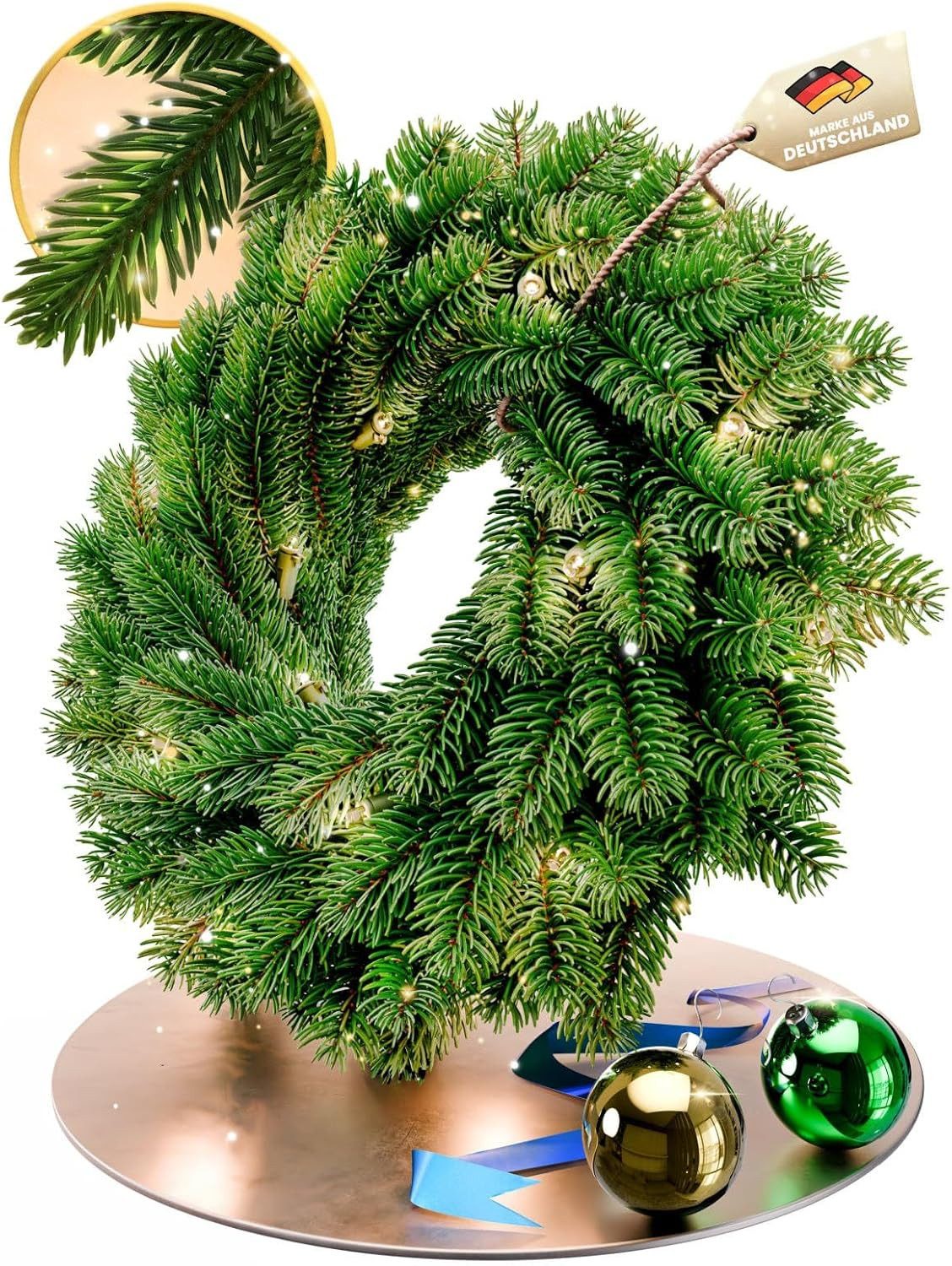 Kunstkranz Türkranz, Weihnachtskranz künstlich 40-120 cm, mit/ohne LED, ArtiTree, Höhe 40 cm, 100 % PE-Spritzguss, Nordmanntanne-Optik, langlebig, wiederverwendbar