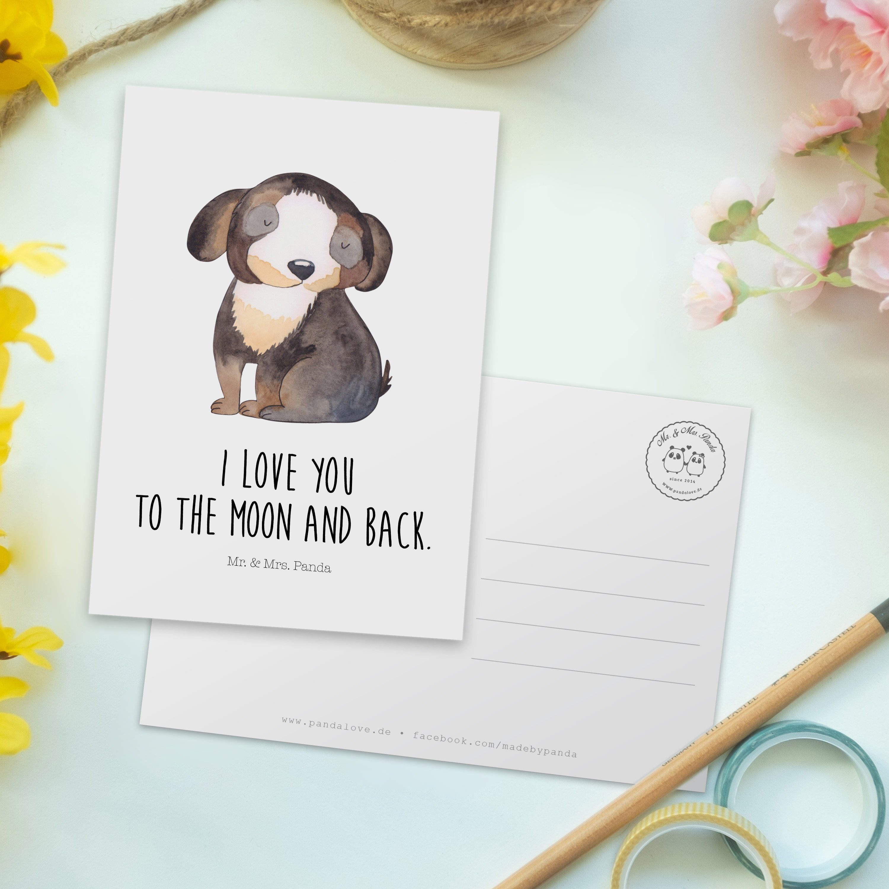 Panda schwarzer Hund Mrs. - Mr. Geschenk, Postkarte Weiß Einladu Hundeliebe, entspannt & Hund, -