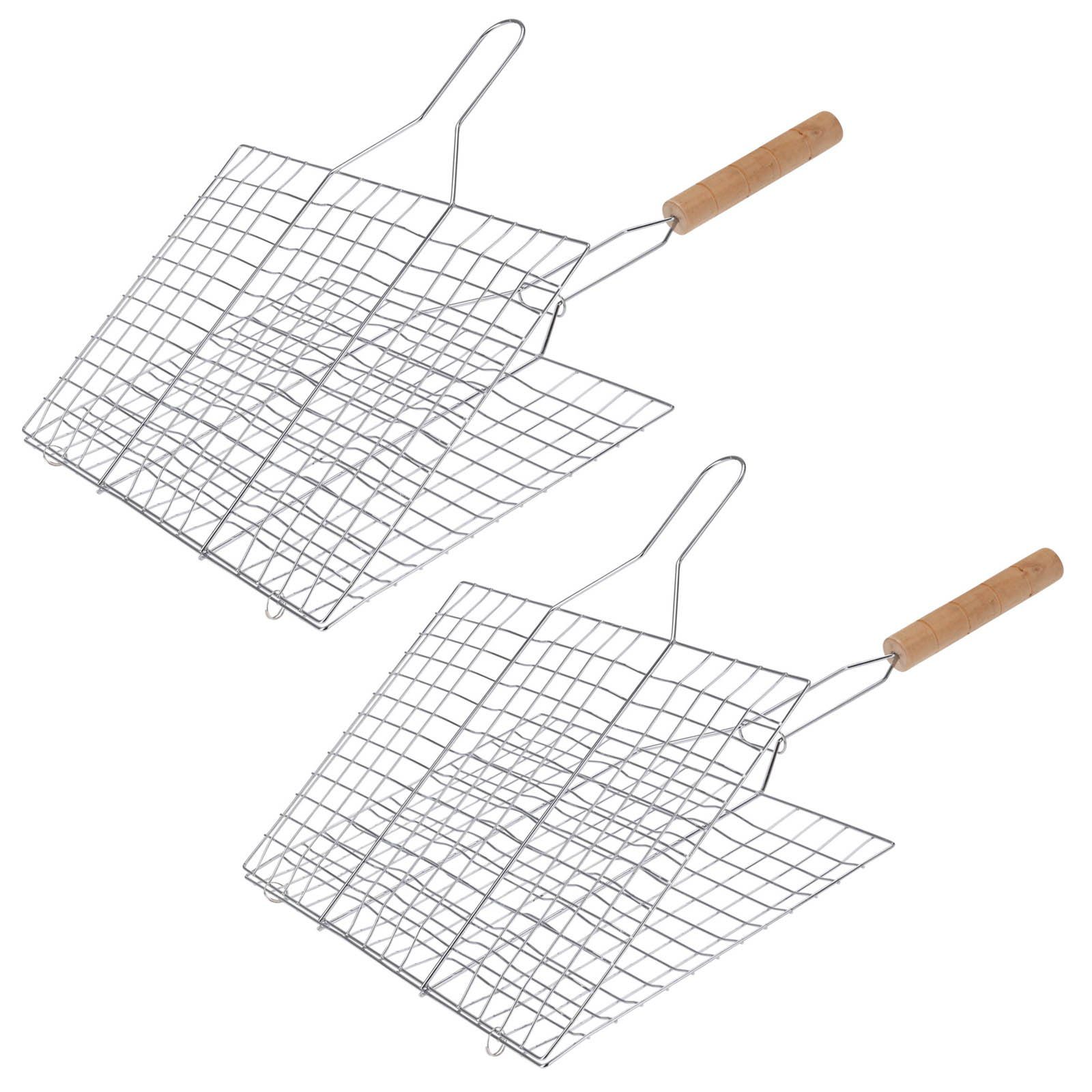 HAC24 Grillguthalter BBQ Grillkorb Grillhalter Grillgut Grillwender Grillgitter, Stahl, (Set, 2-St), für Fleisch, Würstchen, Fisch, Gemüse uvm.