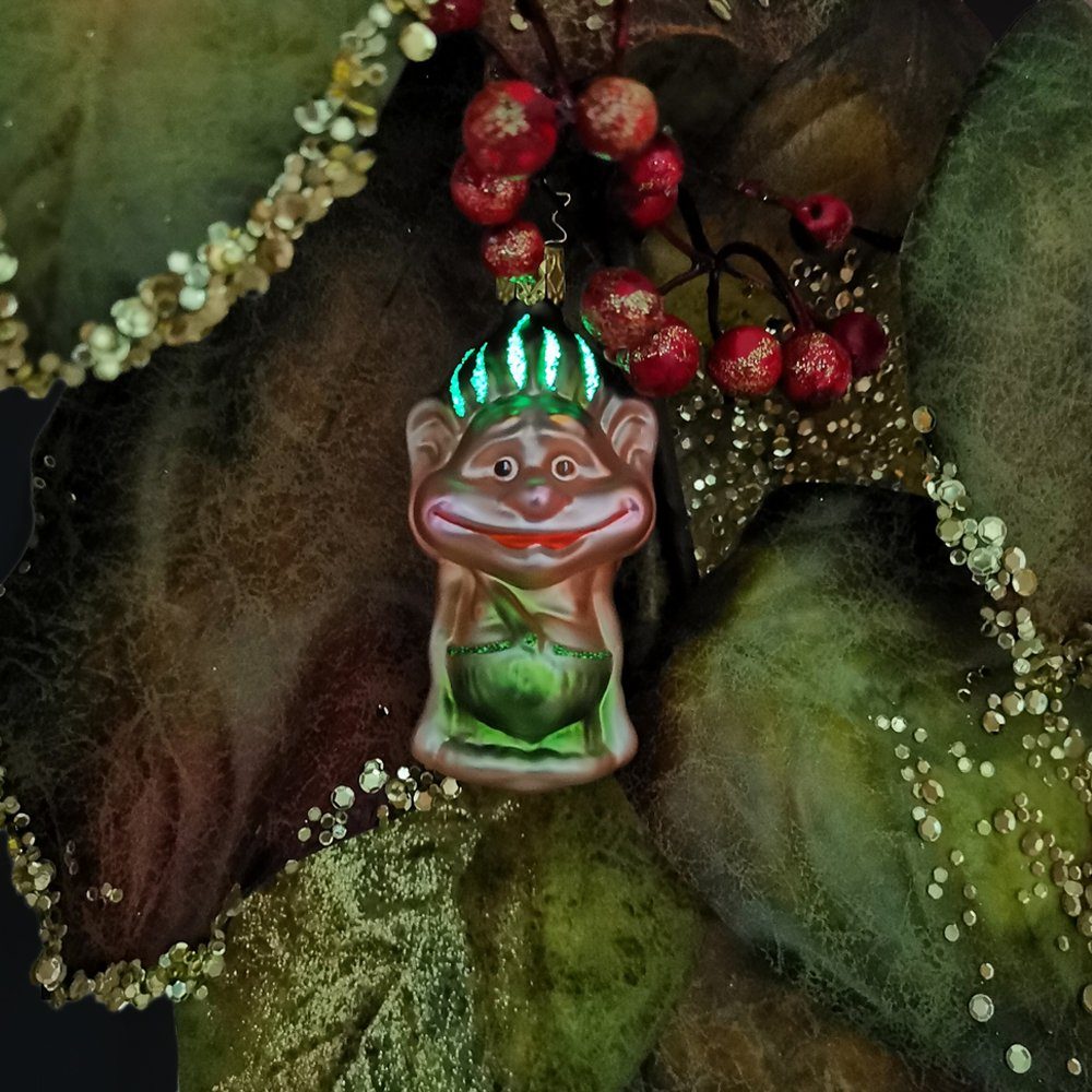 INGE-GLAS® Christbaumschmuck Gnarz aus der Anderswelt 9cm (1-tlg), leuchtet im Dunkeln, mundgeblasen, handbemalt