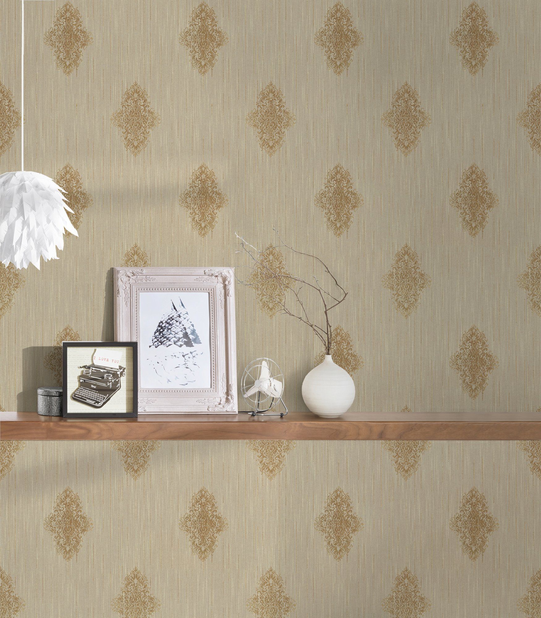 Paper wallpaper, Création A.S. Barock, Luxury beige/bronzefarben Effekt Textil samtig, Architects Tapete Barock Metallic Textiltapete