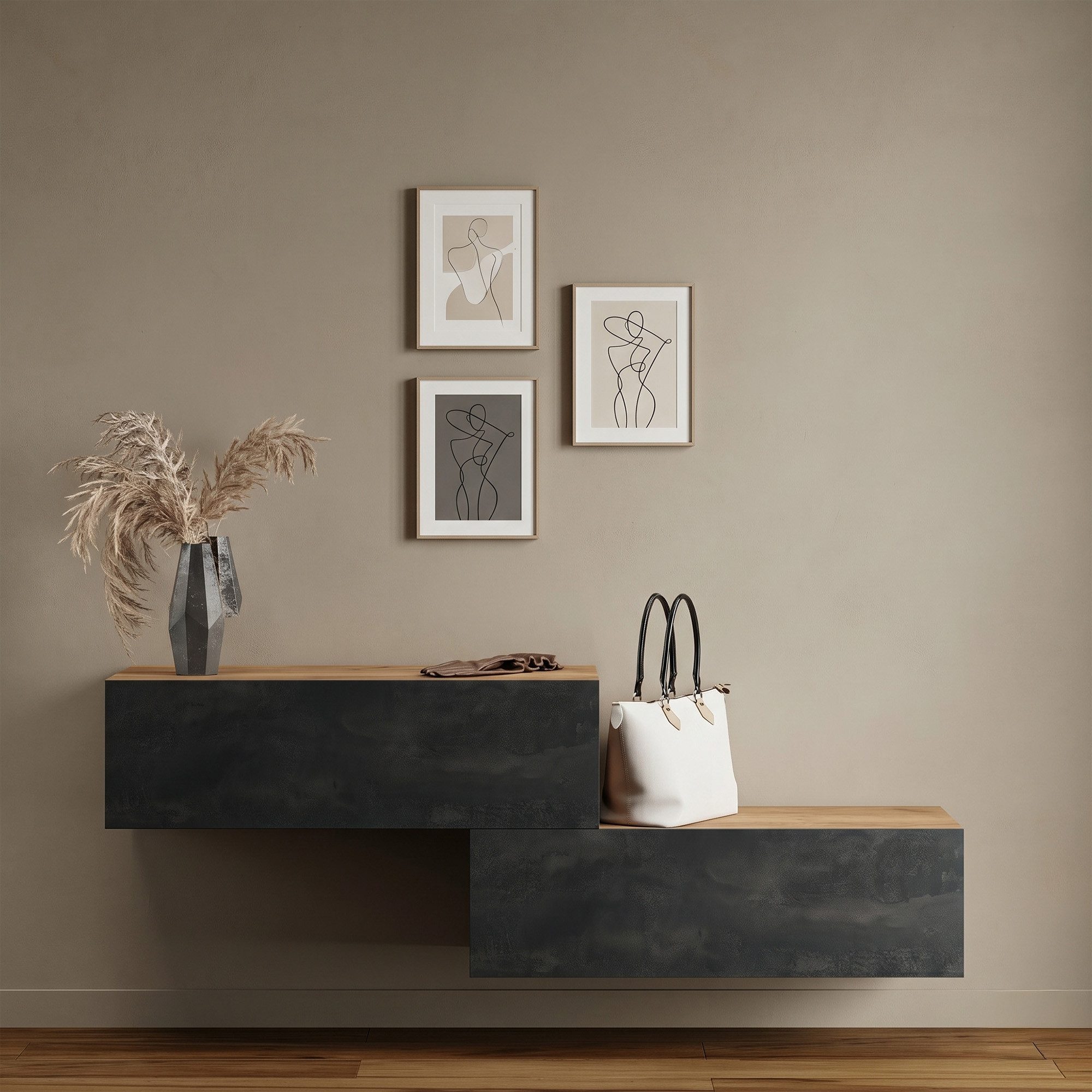 Planetmöbel Garderobenschrank Kompaktgarderobe Wandschrank 200 cm (schmaler Flurschrank mit Stauraum, 2-St., Flurgarderobe mit Soft-Open Funktion) Flurkommode vielseitig kombinierbar, 2x 100 cm