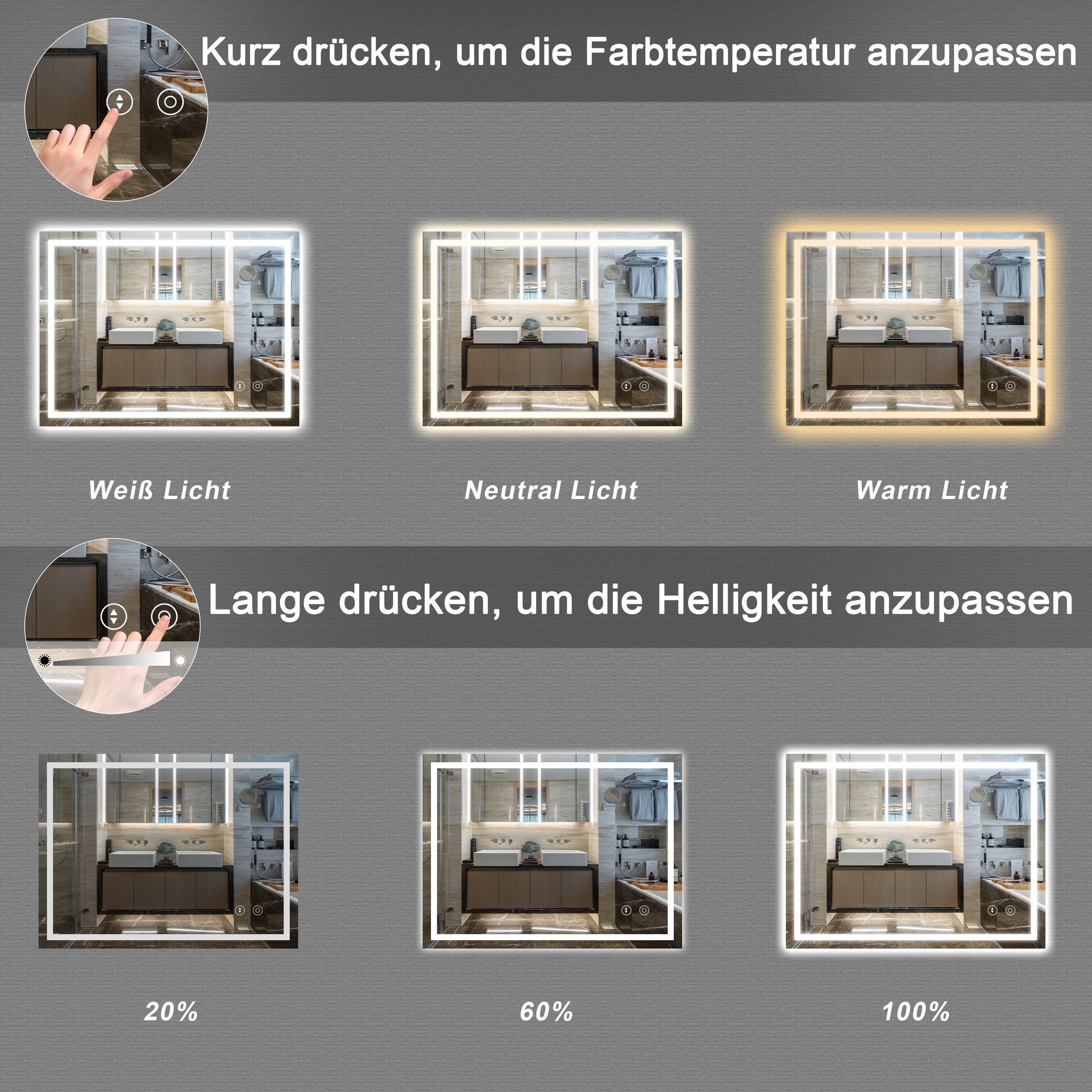 Dripex Badspiegel LED Badezimmerspiegel Rechteckig Wandspiegel, Beschlagfre günstig online kaufen