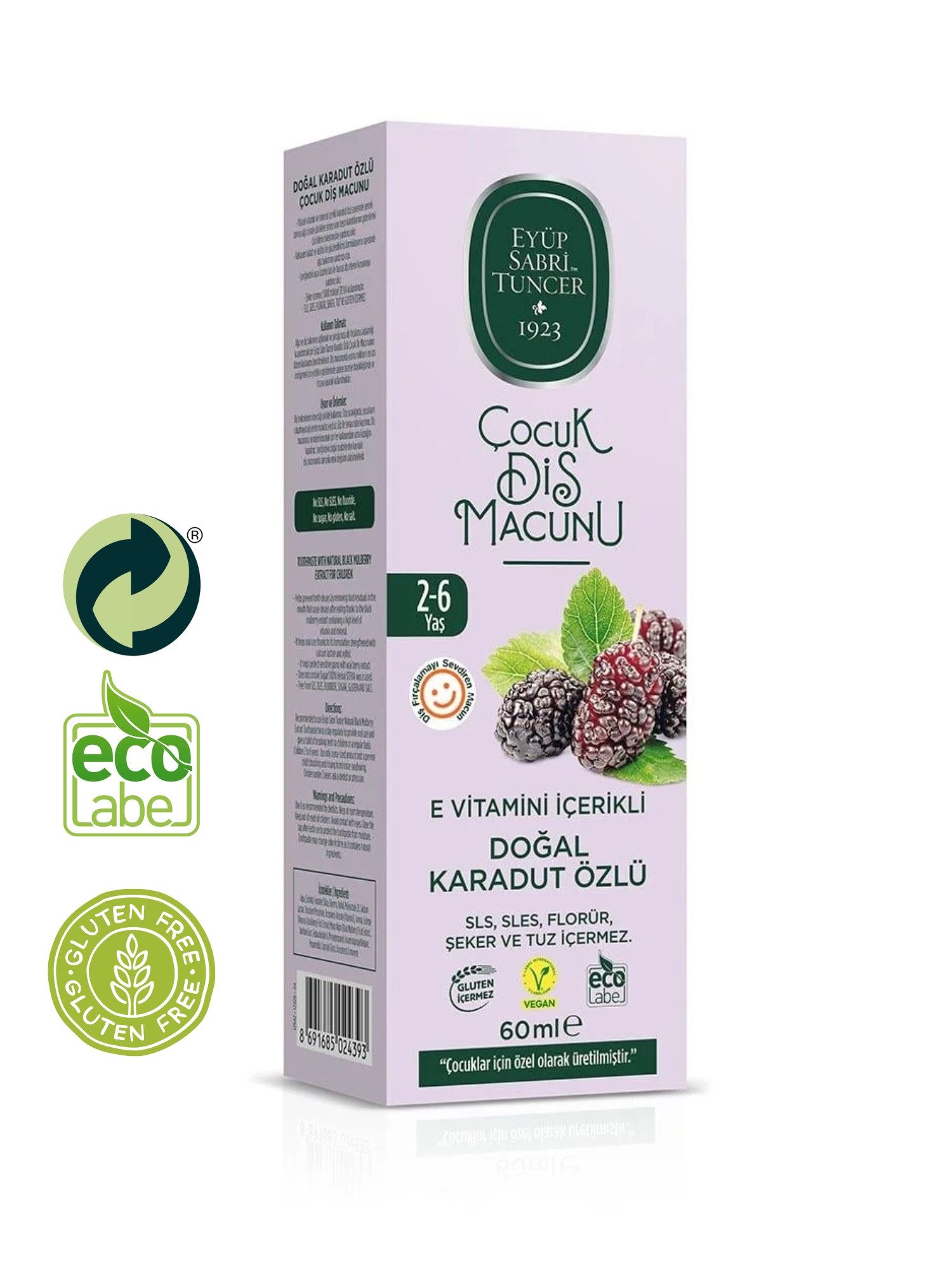 EYÜP SABRI TUNCER Zahnpasta Kinderzahnpasta – Schwarze Maulbeere & Acai, 2-6 J.- VEGAN, (5-St) Fluoridfrei, Ohne SLS&SLES, Ohne Zucker, Mit Stevia
