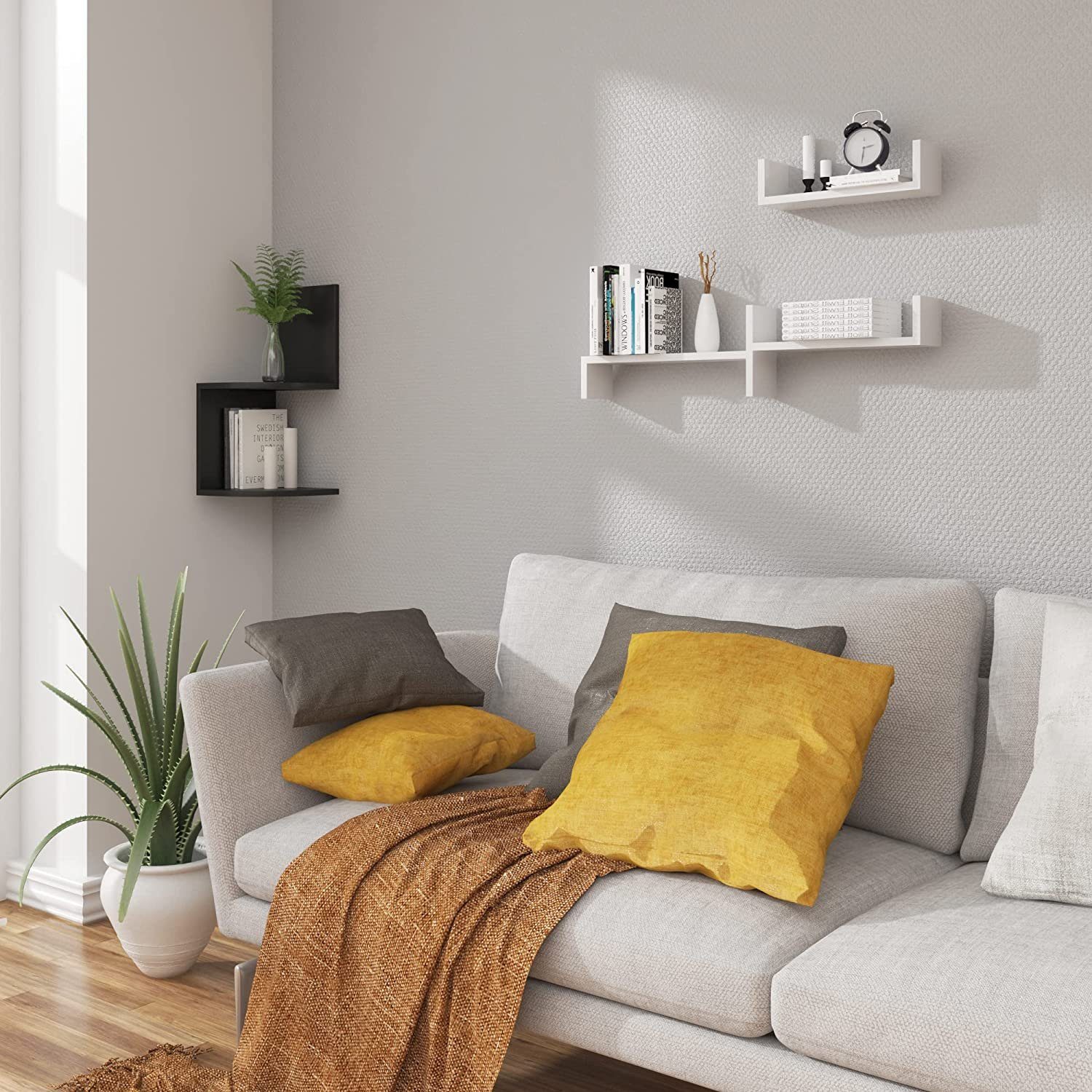 Woltu Wandregal, Bücherregal Wandboard 3er Set Retro Hängeregal, in U Form günstig online kaufen