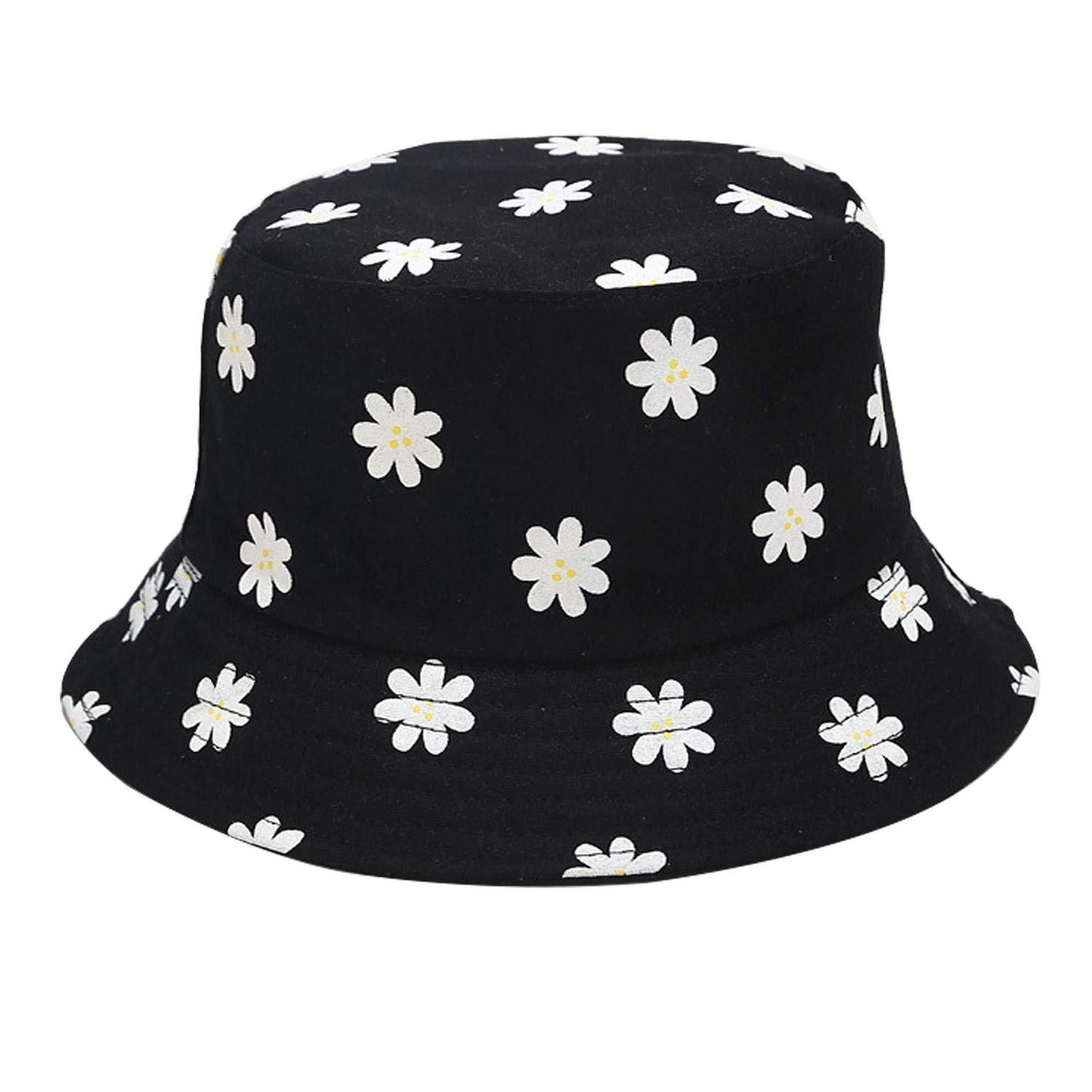 LuxusKollektion Fischerhut Fischerhut Sonnenhut Damen Herren Einheitsgröße Kleine Blumen Schwarz