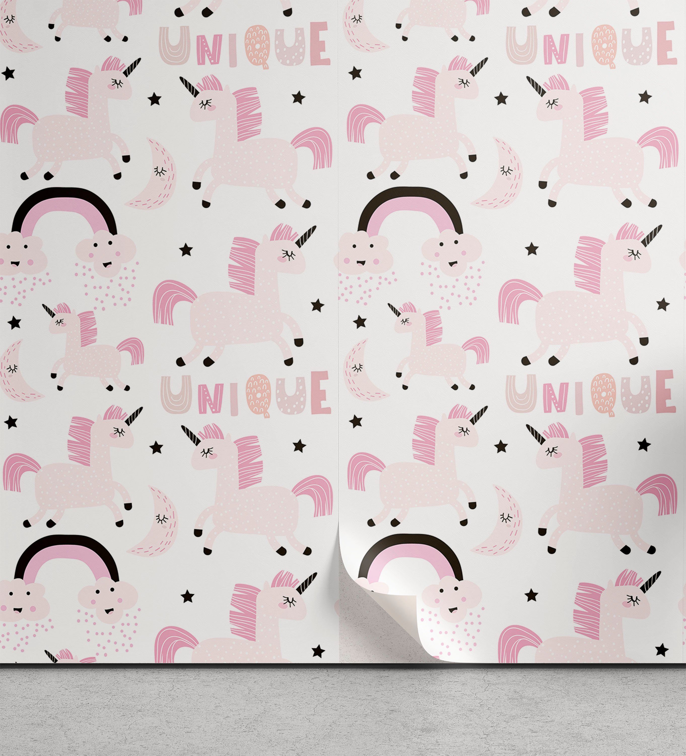 Abakuhaus Vinyltapete selbstklebendes Wohnzimmer Küchenakzent, Unicorn-Party Pink Fairy Elements