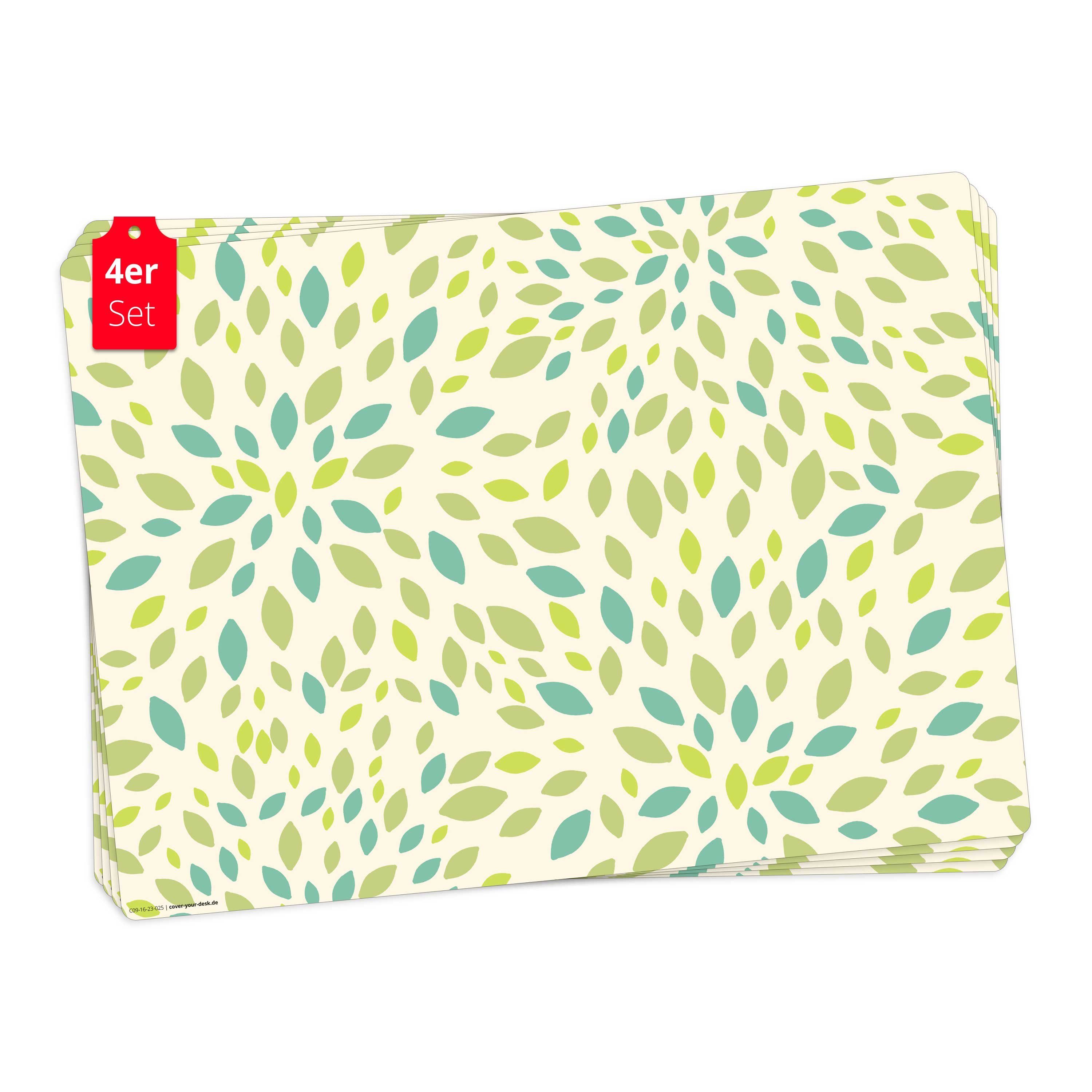 Tischsetmacher Platzset Tischset, Platzset abwaschbar - Grünes Blätter Muster, (aus erstklassigem Vinyl, 4-St., 44 x 32 cm / grün), Made in Germany