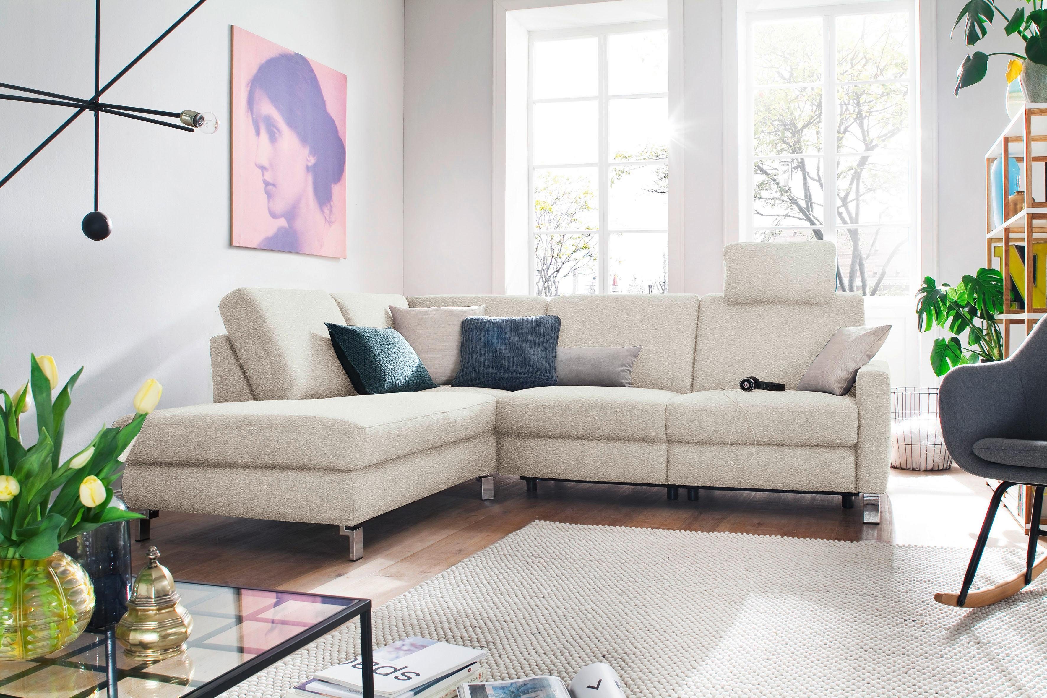 3C Candy Ecksofa Mainau modern und elegant, mit gutem Sitzkomfort, L-Form, wahlweise mit elektrischer Relaxfunktion, Federkern