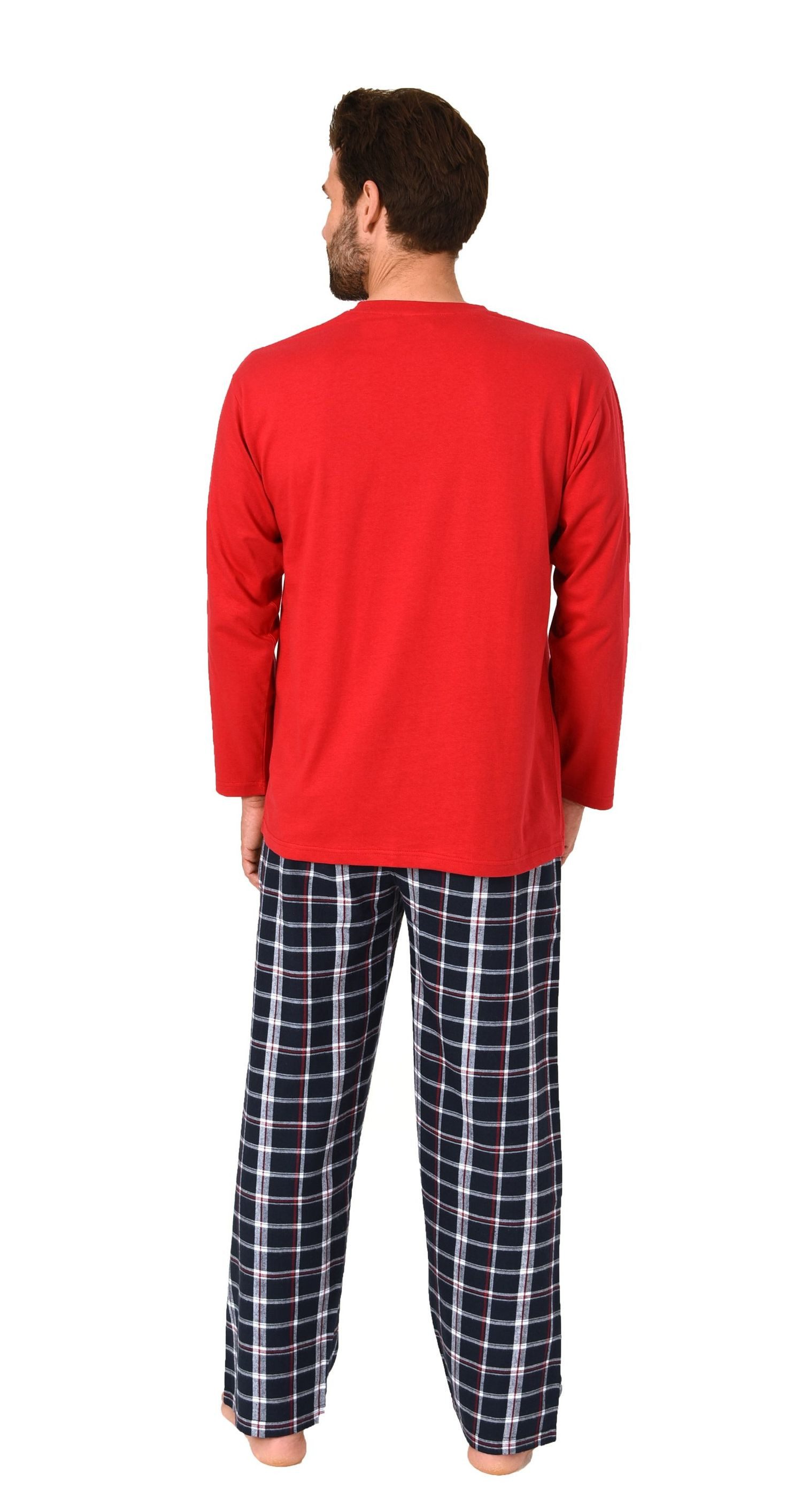 Normann Pyjama Herren Schlafanzug lang, Pyjama mit Flanell-Hose in Karo-Optik