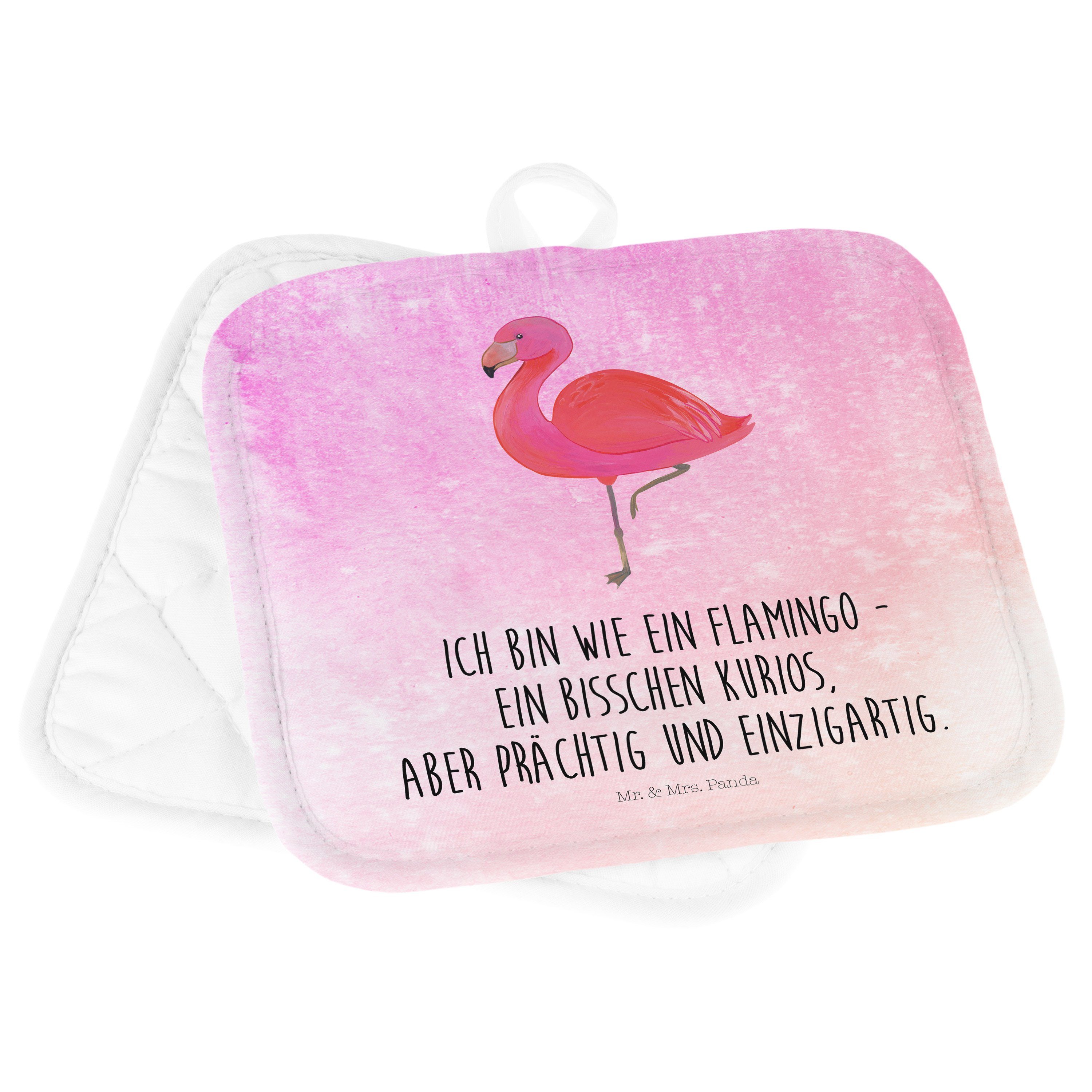Mr. & Mrs. Panda Topflappen classic rosa, Flamingo - Of, Aquarell Pink (1-tlg) Set, - Geschenk, Topflappen