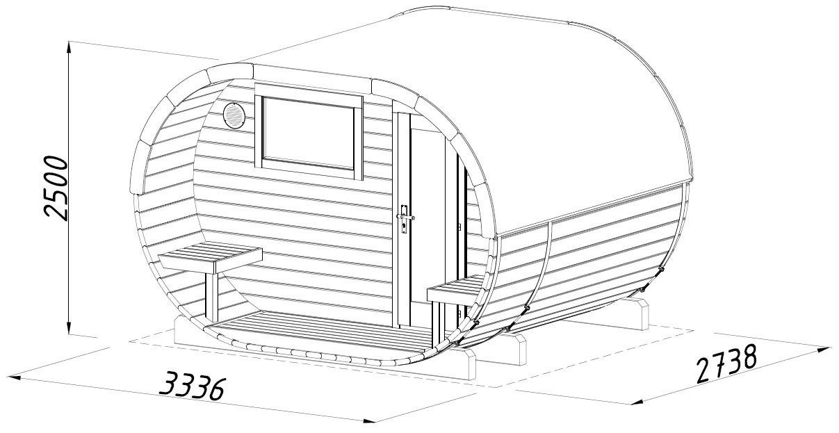Palmako Fasssauna, BxTxH: 333 x 273 x 250 cm, 4,2 mm, 1,3 + 1,5 m², BxT: 333 x 273 cm