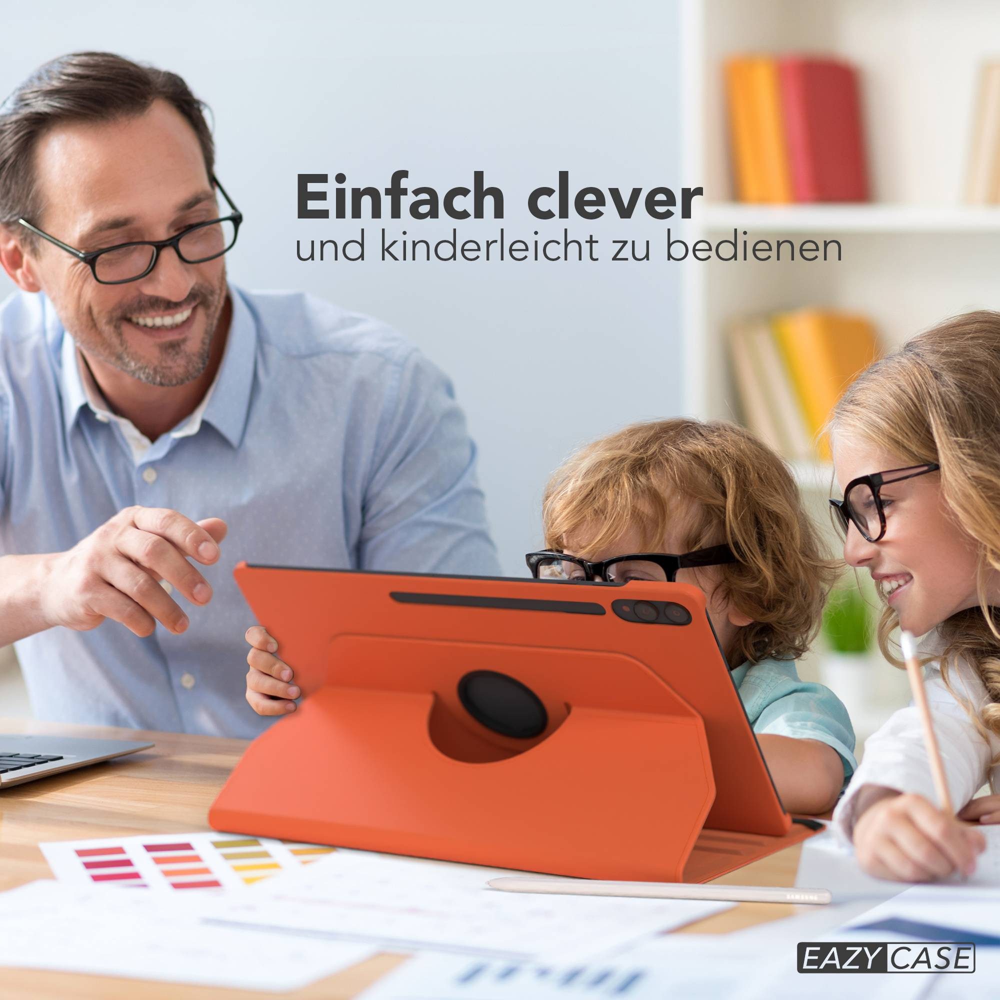 EAZY CASE Tablet-Hülle Rotationcase für Samsung Galaxy Tab S11 Ultra 14,6 Zoll, Tabletschutz robust magnetisch verstellbar Klappetui mit Deckel Orange