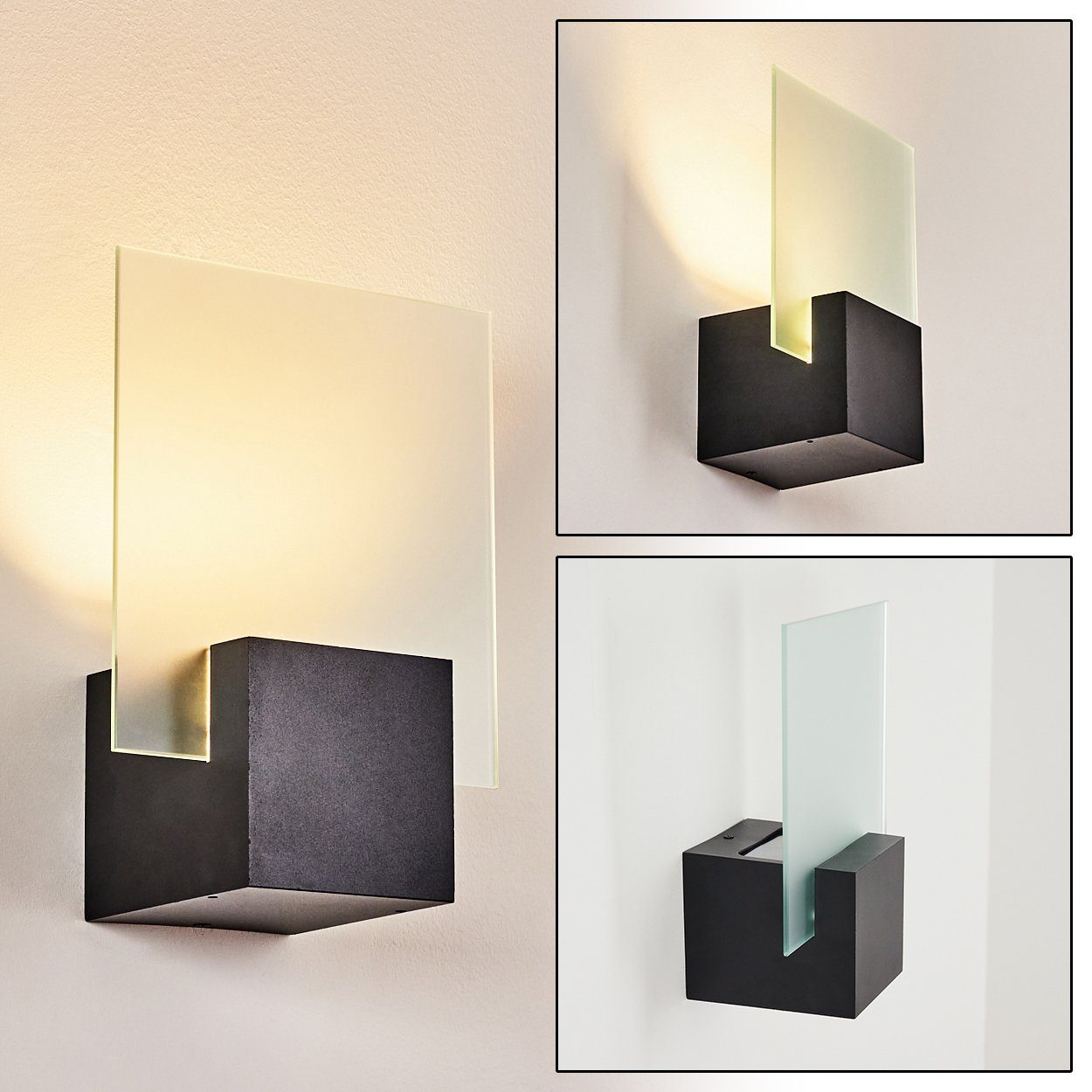 Kelvin, in hofstein Schwarz/Milchglas, LED Metall/Glas 500 Wandlampe Wandleuchte aus Lumen, 6 wechselbar, mit Außen-Wandleuchte moderne LED 3000 Up&Down-Effekt, Watt, IP44